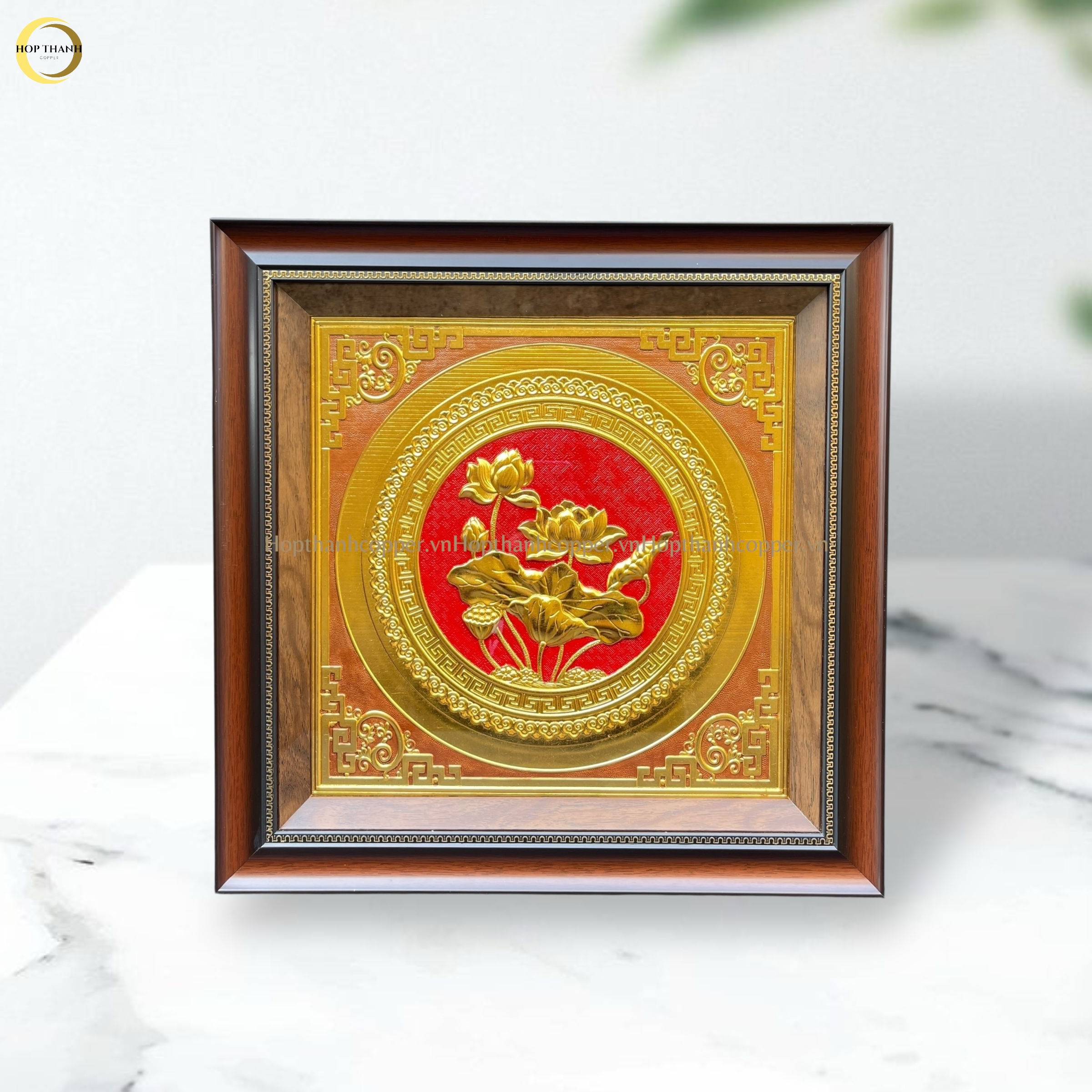 TRANH HOA SEN BẰNG ĐỒNG DÁT VÀNG - KÍCH THƯỚC 52X52CM