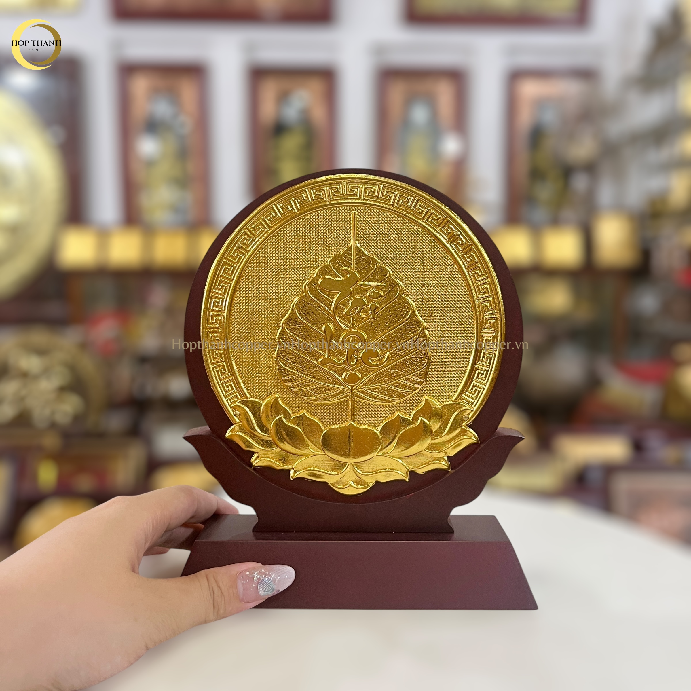 TRANH LÁ BỒ ĐỀ CHỮ TÀI LỘC BẰNG ĐỒNG DÁT VÀNG - KÍCH THƯỚC 14X19CM