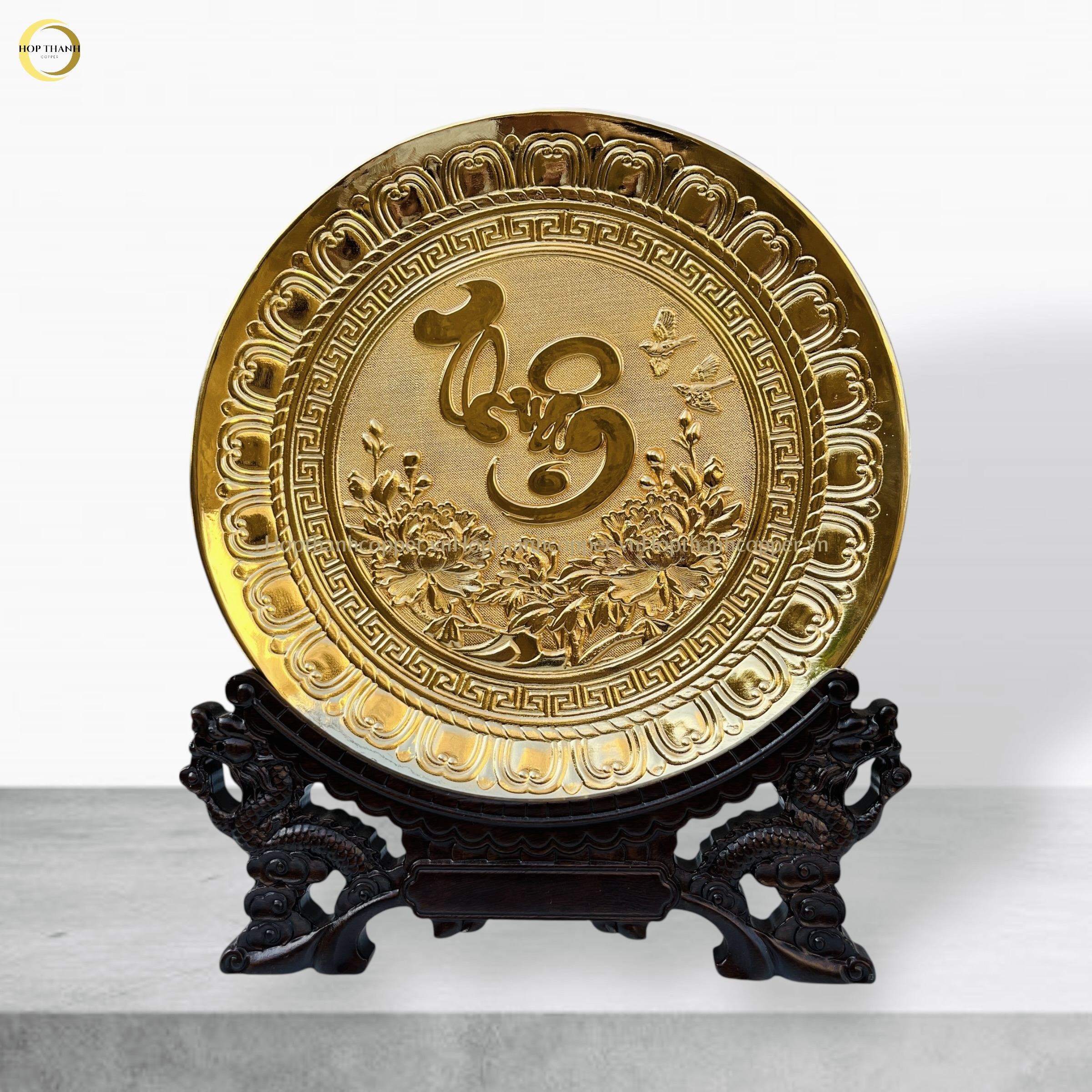 TRANH ĐĨA CHỮ THUẬN THƯ PHÁP BẰNG ĐỒNG MẠ VÀNG 24K - TRANH QUÀ TẶNG ĐỂ BÀN (KÍCH THƯỚC 25CM)
