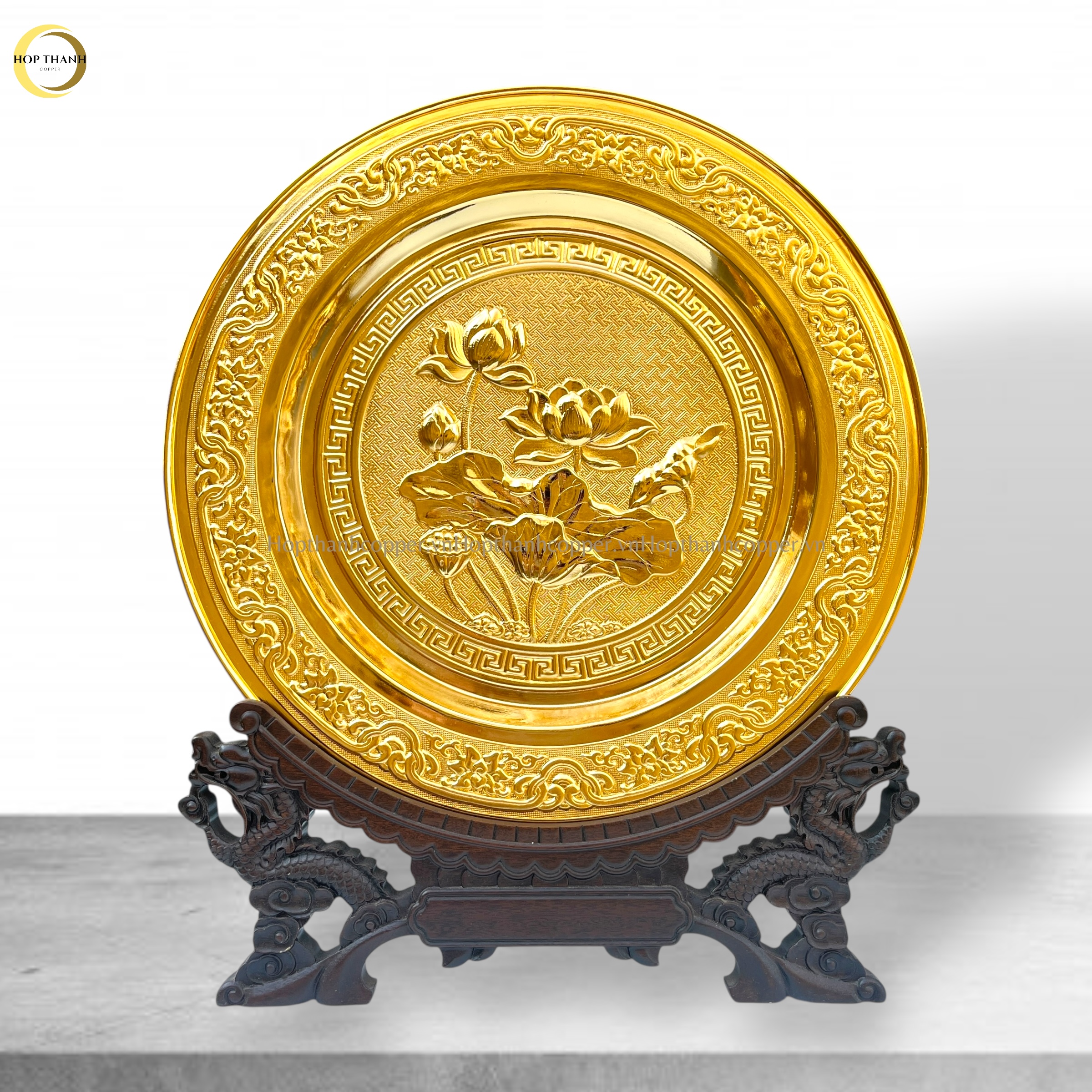 TRANH ĐĨA HOA SEN BẰNG ĐỒNG MẠ VÀNG 24K - TRANH QUÀ TẶNG ĐỂ BÀN (KÍCH THƯỚC 35CM)
