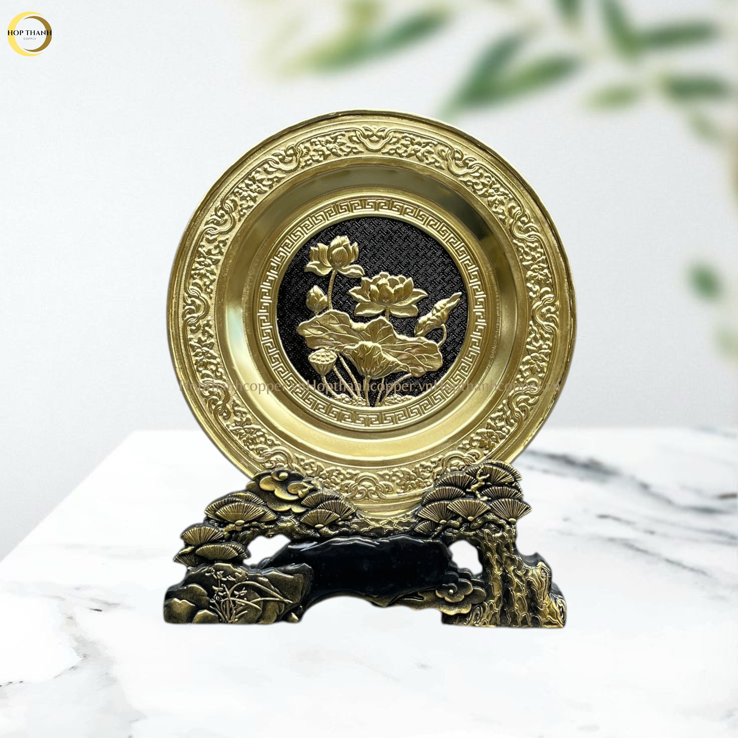 TRANH ĐĨA HOA SEN BẰNG ĐỒNG VÀNG  - TRANH QUÀ TẶNG ĐỂ BÀN (KÍCH THƯỚC 25CM)