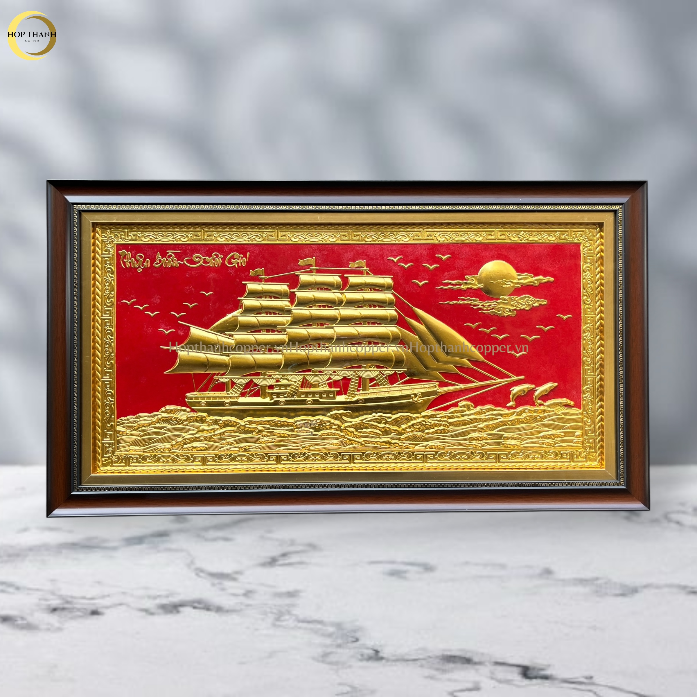 TRANH THUẬN BUỒM XUÔI GIÓ BẰNG ĐỒNG DÁT VÀNG  - KÍCH THƯỚC 90X50CM