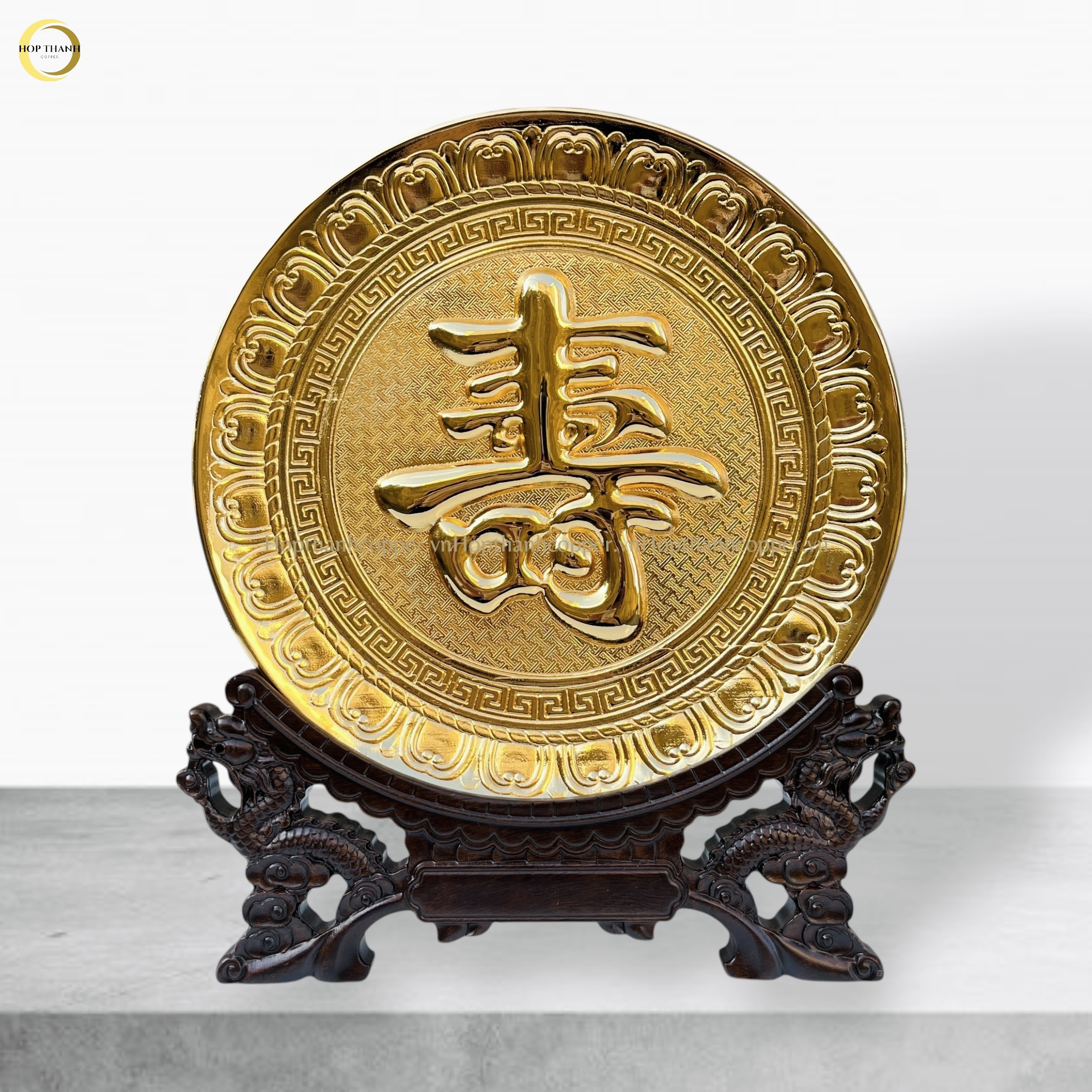 TRANH ĐĨA CHỮ THỌ TIẾNG HÁN BẰNG ĐỒNG MẠ VÀNG 24K - TRANH QUÀ TẶNG ĐỂ BÀN (KÍCH THƯỚC 25CM)