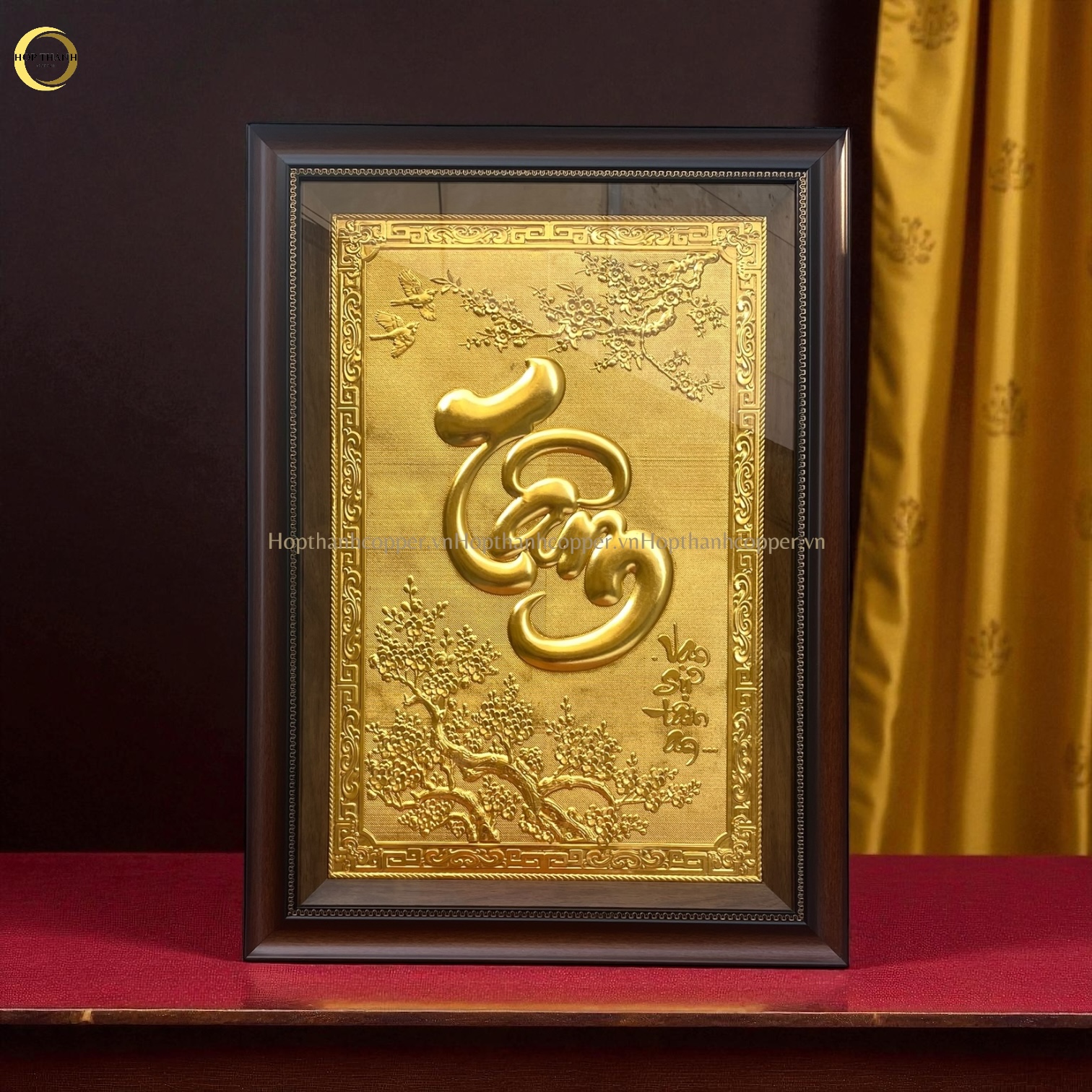 TRANH CHỮ TÂM BẰNG ĐỒNG DÁT VÀNG - KÍCH THƯỚC 50X70CM