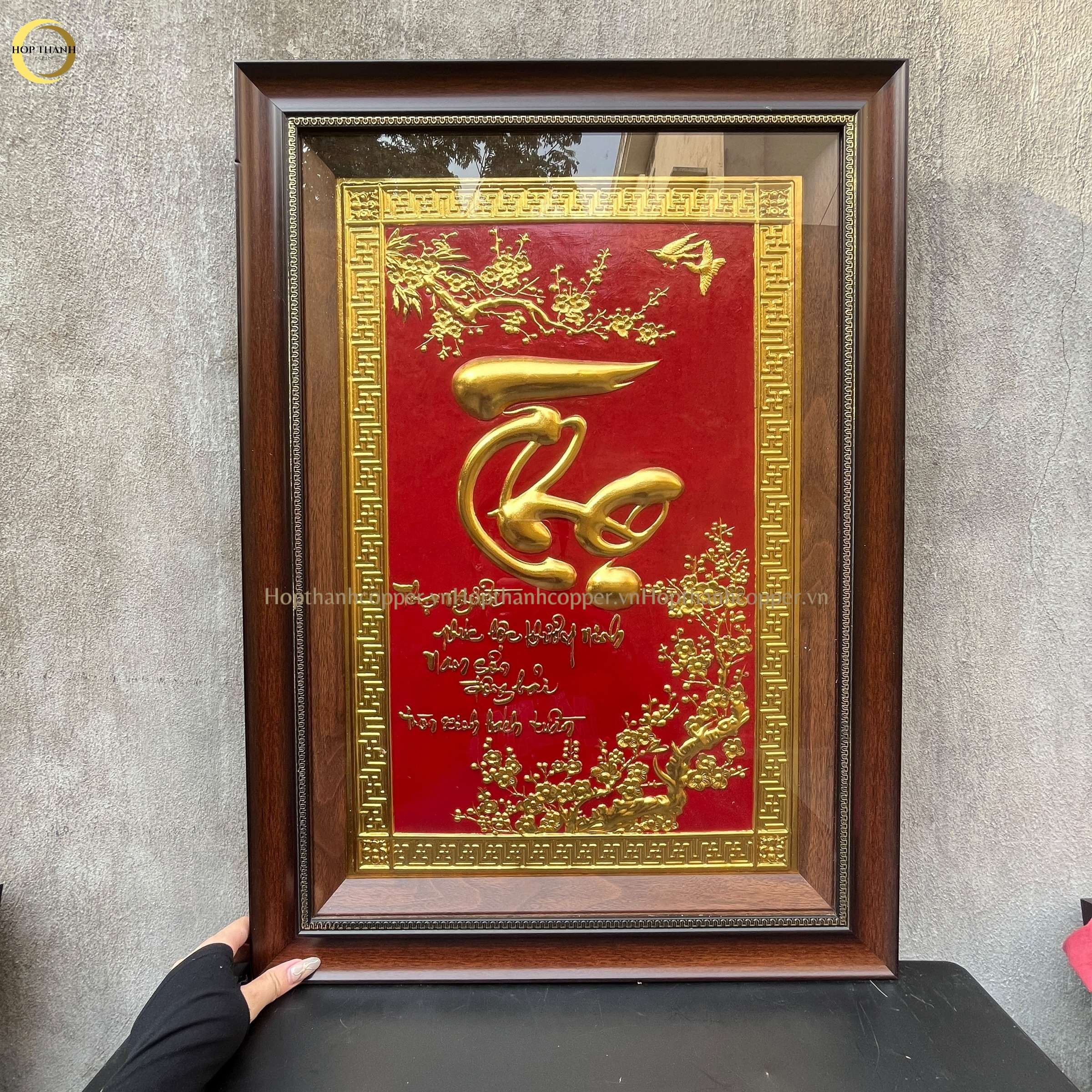 TRANH CHỮ THỌ BẰNG ĐỒNG DÁT VÀNG - KÍCH THƯỚC 50X70CM