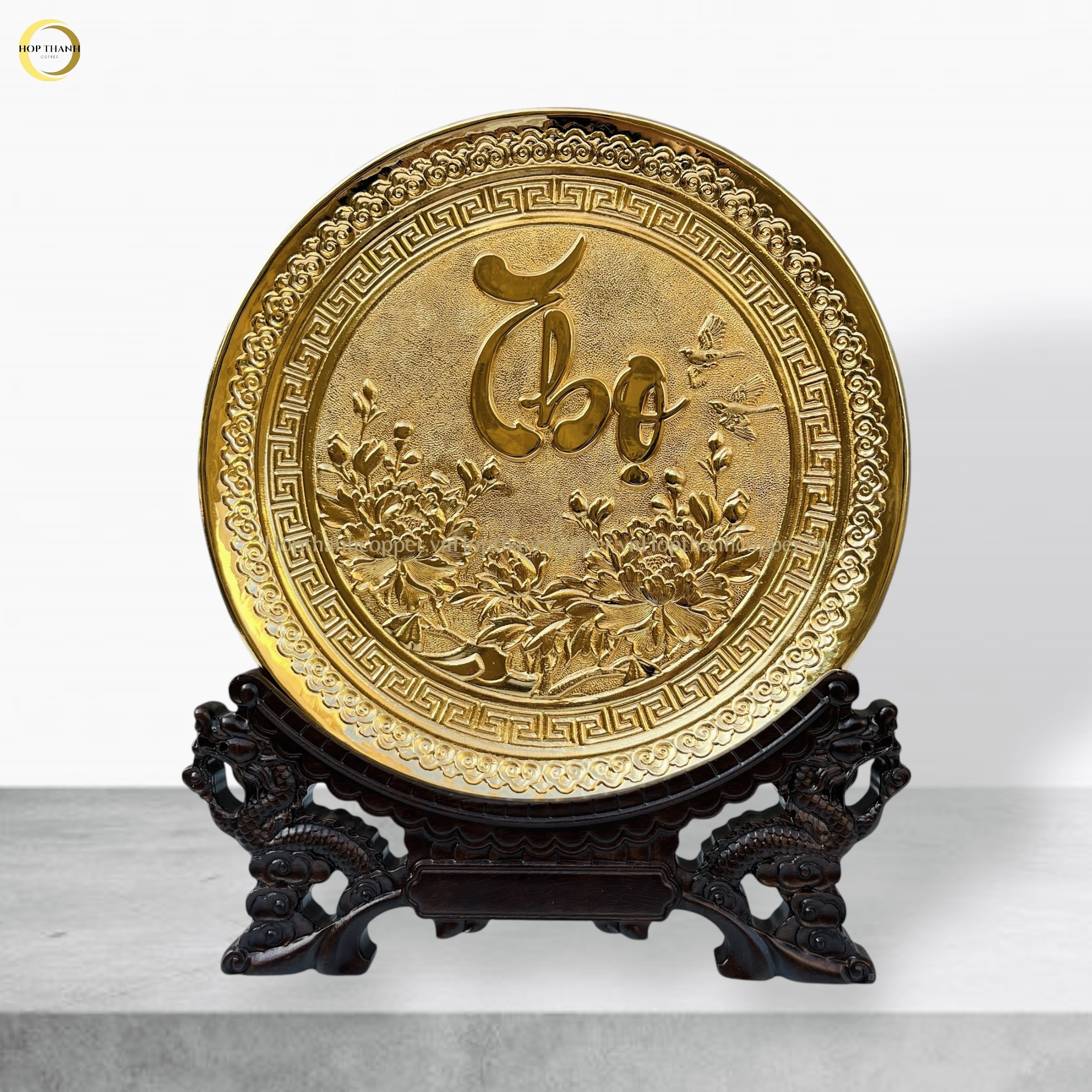 TRANH ĐĨA CHỮ THỌ THƯ PHÁP BẰNG ĐỒNG MẠ VÀNG 24K - TRANH QUÀ TẶNG ĐỂ BÀN (KÍCH THƯỚC 25CM)