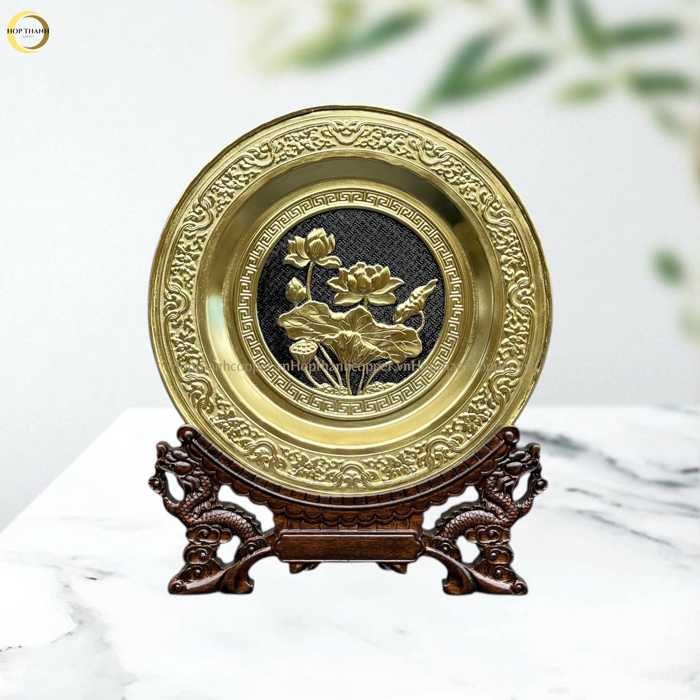 TRANH ĐĨA HOA SEN BẰNG ĐỒNG VÀNG  - TRANH QUÀ TẶNG ĐỂ BÀN (KÍCH THƯỚC 25CM)