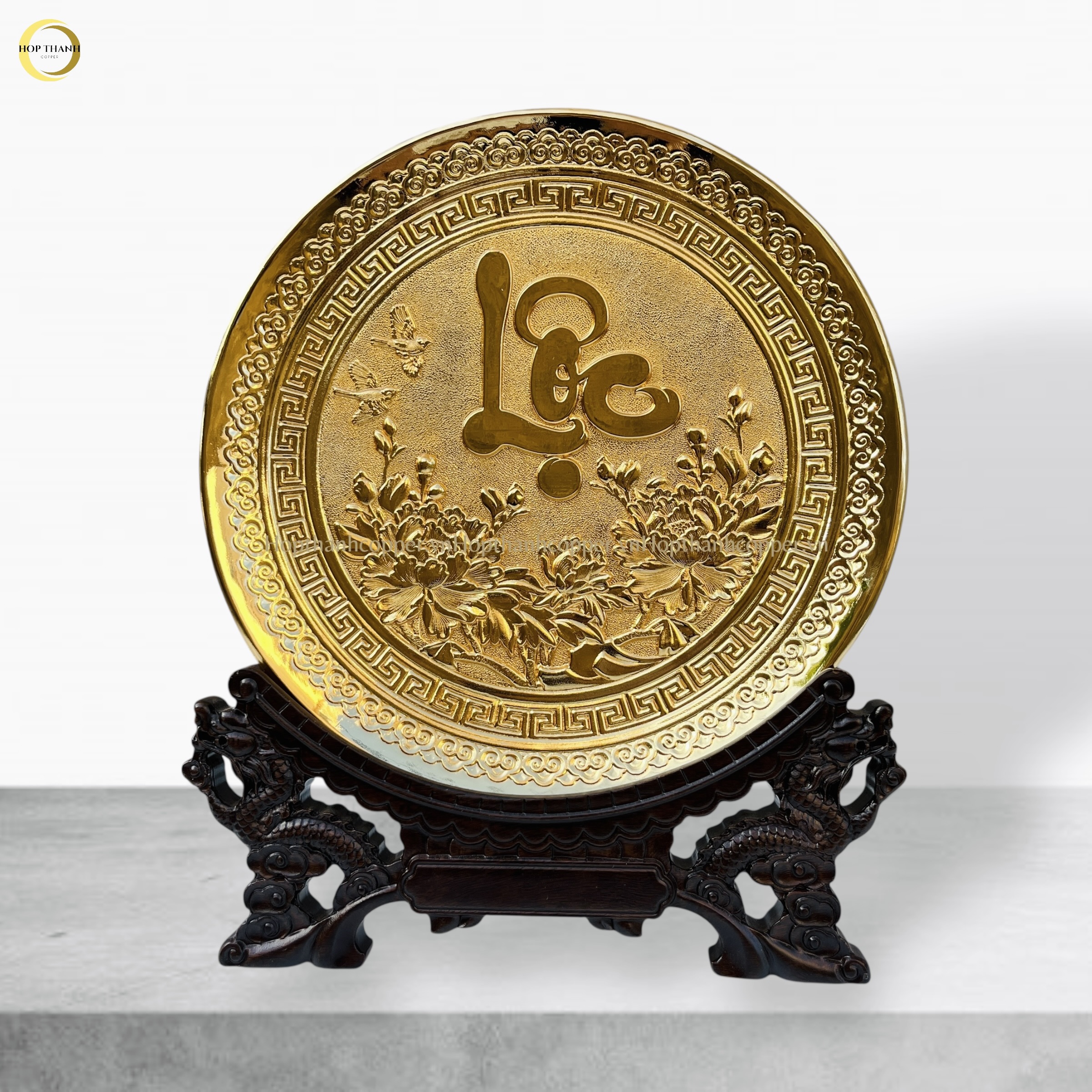 TRANH ĐĨA CHỮ LỘC THƯ PHÁP BẰNG ĐỒNG MẠ VÀNG 24K - TRANH QUÀ TẶNG ĐỂ BÀN (KÍCH THƯỚC 25CM)