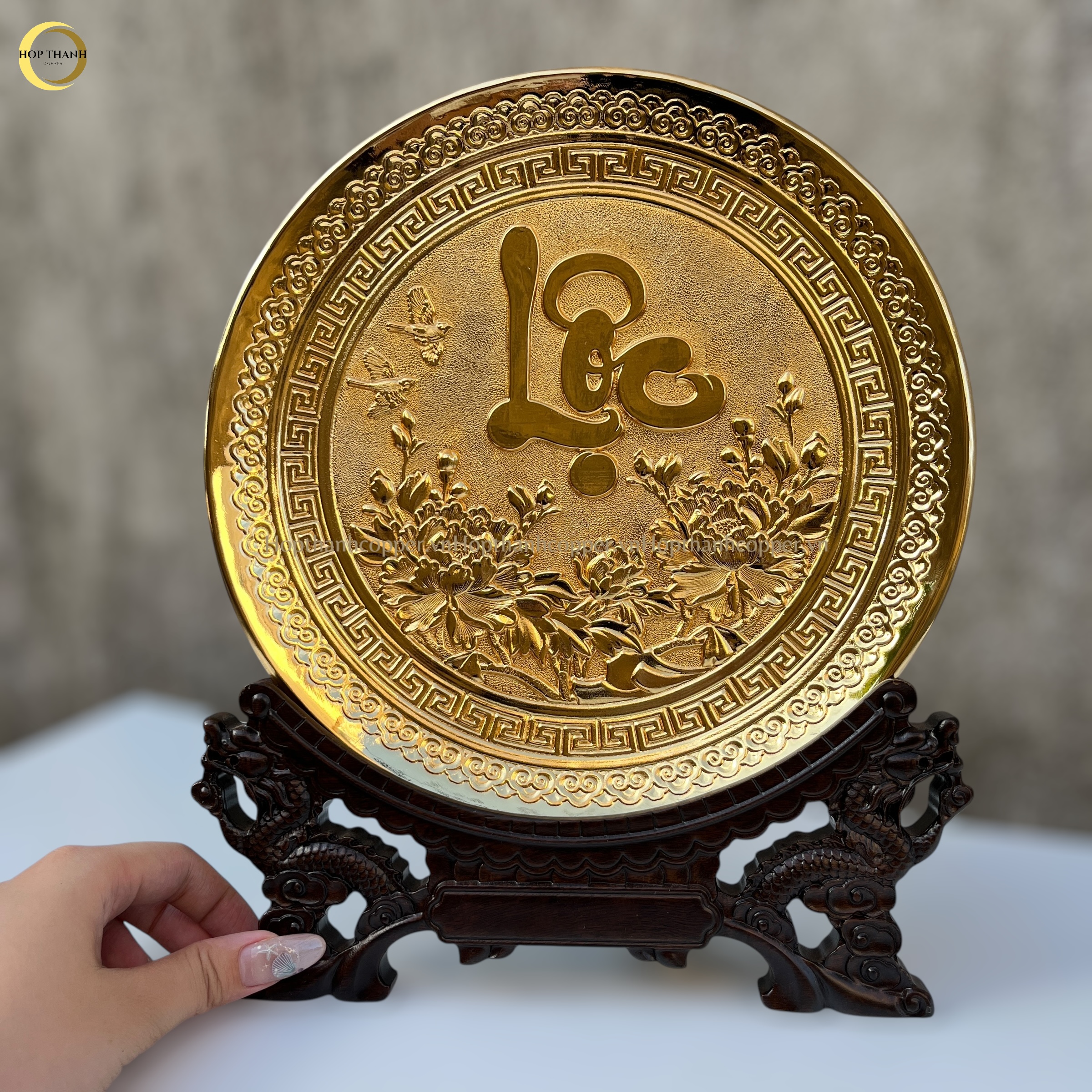 TRANH ĐĨA CHỮ LỘC THƯ PHÁP BẰNG ĐỒNG MẠ VÀNG 24K - TRANH QUÀ TẶNG ĐỂ BÀN (KÍCH THƯỚC 25CM)