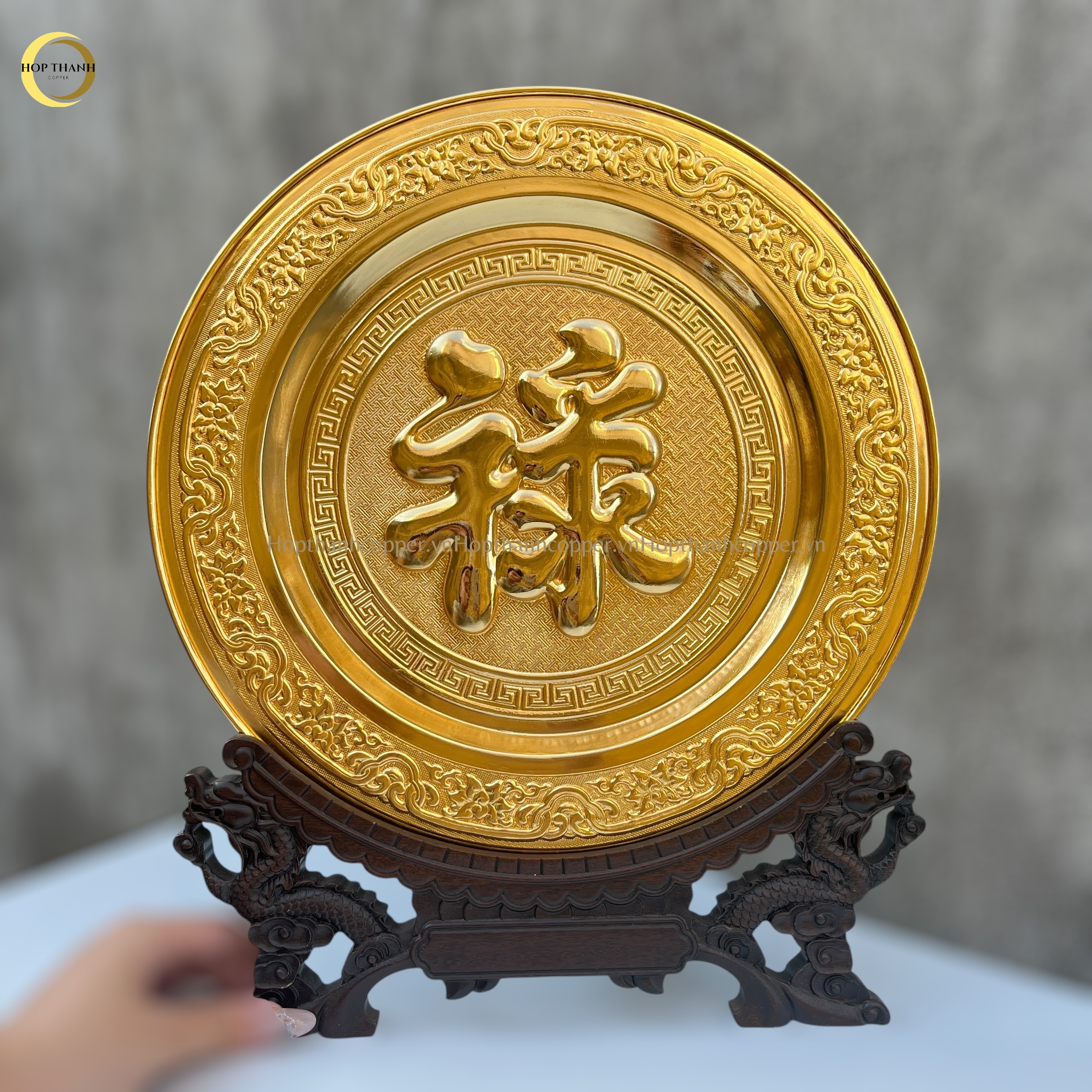 TRANH ĐĨA CHỮ LỘC TIẾNG HÁN BẰNG ĐỒNG MẠ VÀNG 24K - TRANH QUÀ TẶNG ĐỂ BÀN (KÍCH THƯỚC 35CM)