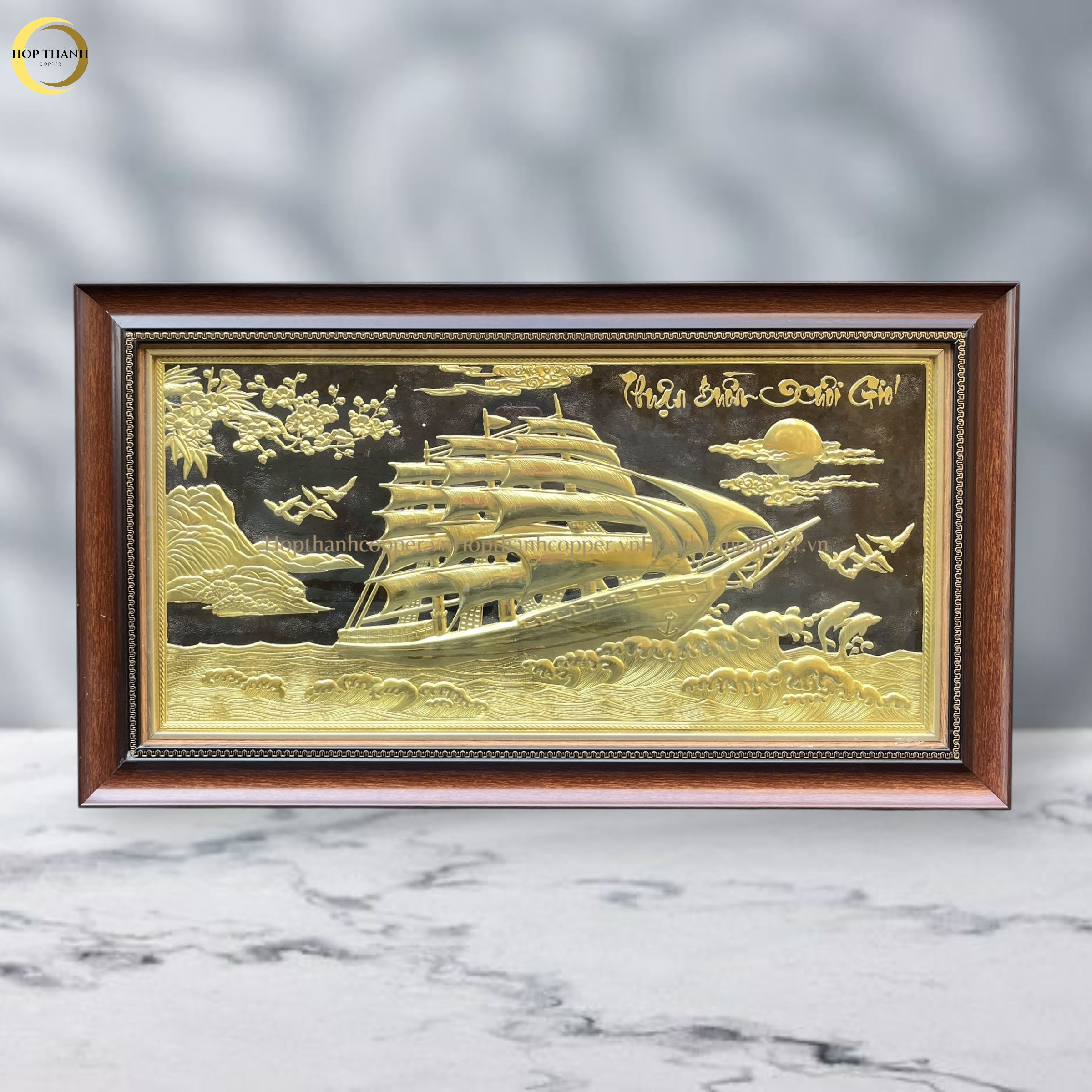 TRANH THUẬN BUỒM XUÔI GIÓ BẰNG ĐỒNG VÀNG  - KÍCH THƯỚC 70X40CM