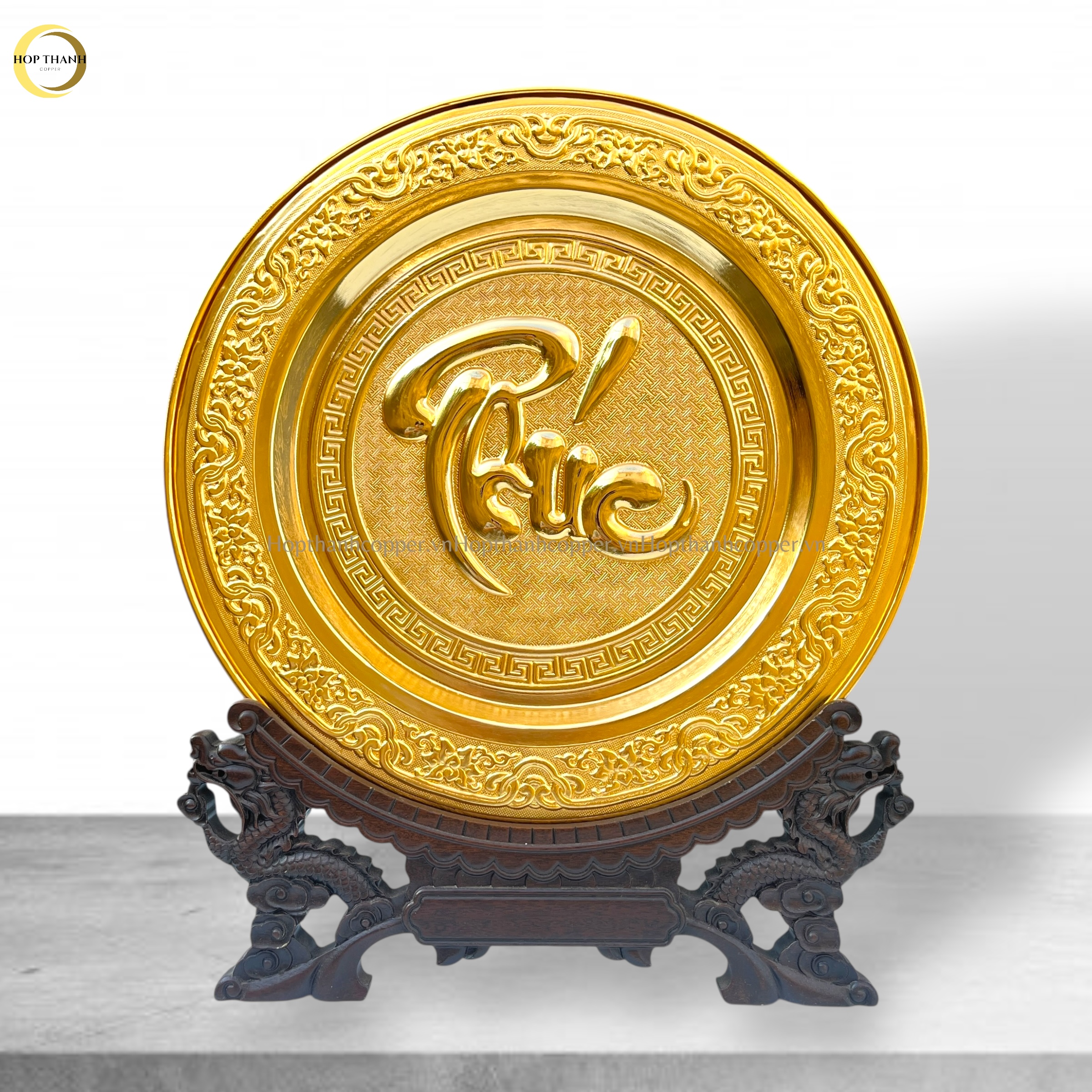 TRANH ĐĨA CHỮ PHÚC THƯ PHÁP BẰNG ĐỒNG MẠ VÀNG 24K - TRANH QUÀ TẶNG ĐỂ BÀN (KÍCH THƯỚC 35CM)