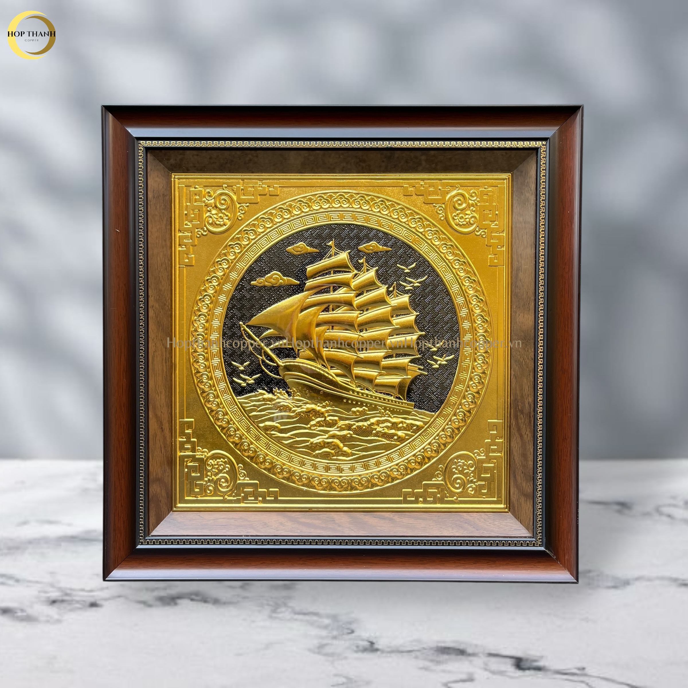 TRANH THUẬN BUỒM XUÔI GIÓ BẰNG ĐỒNG DÁT VÀNG - KÍCH THƯỚC 52X52CM