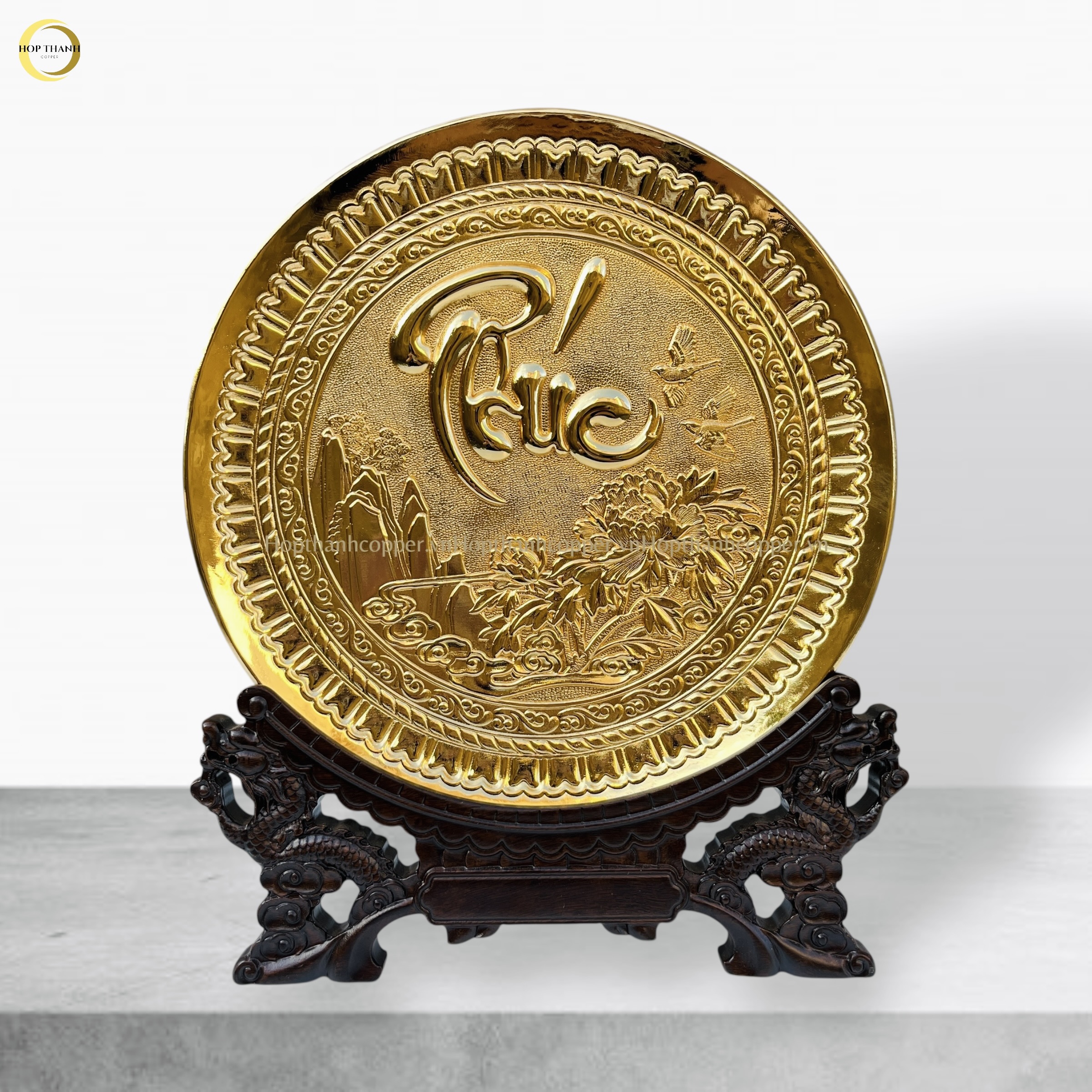 TRANH ĐĨA CHỮ PHÚC THƯ PHÁP BẰNG ĐỒNG MẠ VÀNG 24K - TRANH QUÀ TẶNG ĐỂ BÀN (KÍCH THƯỚC 25CM)