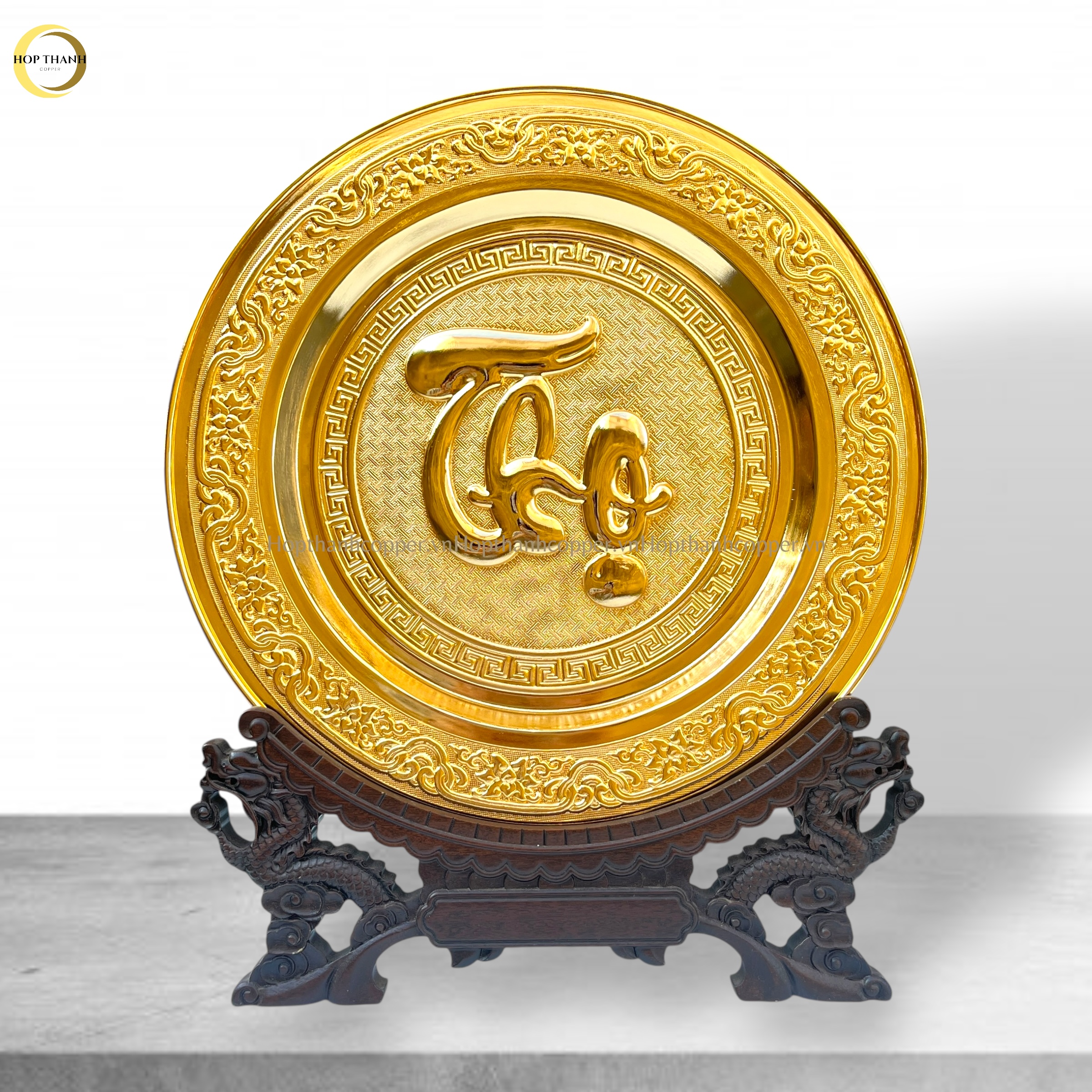 TRANH ĐĨA CHỮ THỌ THƯ PHÁP BẰNG ĐỒNG MẠ VÀNG 24K - TRANH QUÀ TẶNG ĐỂ BÀN (KÍCH THƯỚC 35CM)