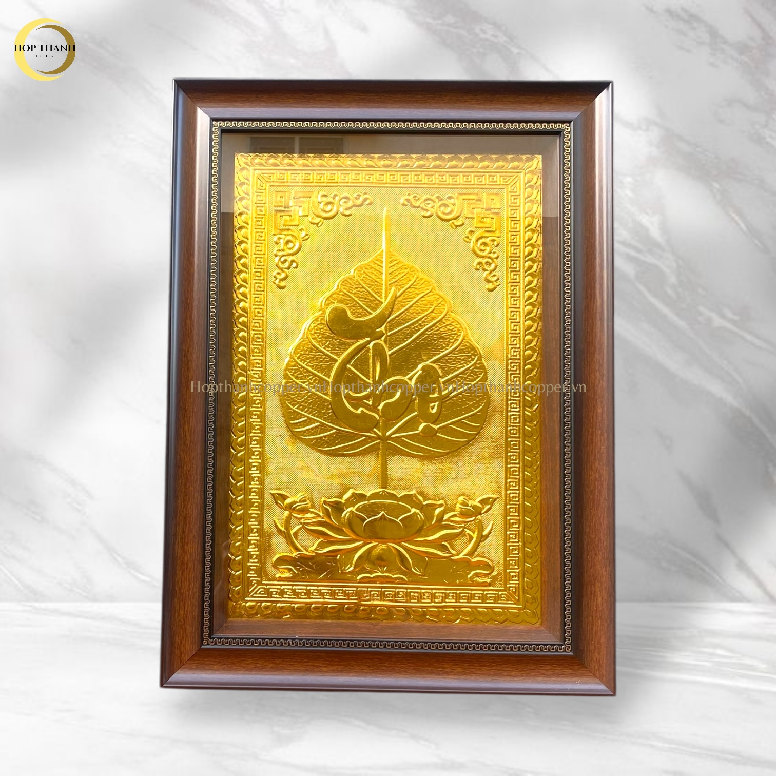 TRANH LÁ BỒ ĐỀ CHỮ THỌ BẰNG ĐỒNG DÁT VÀNG - KÍCH THƯỚC 38X54CM