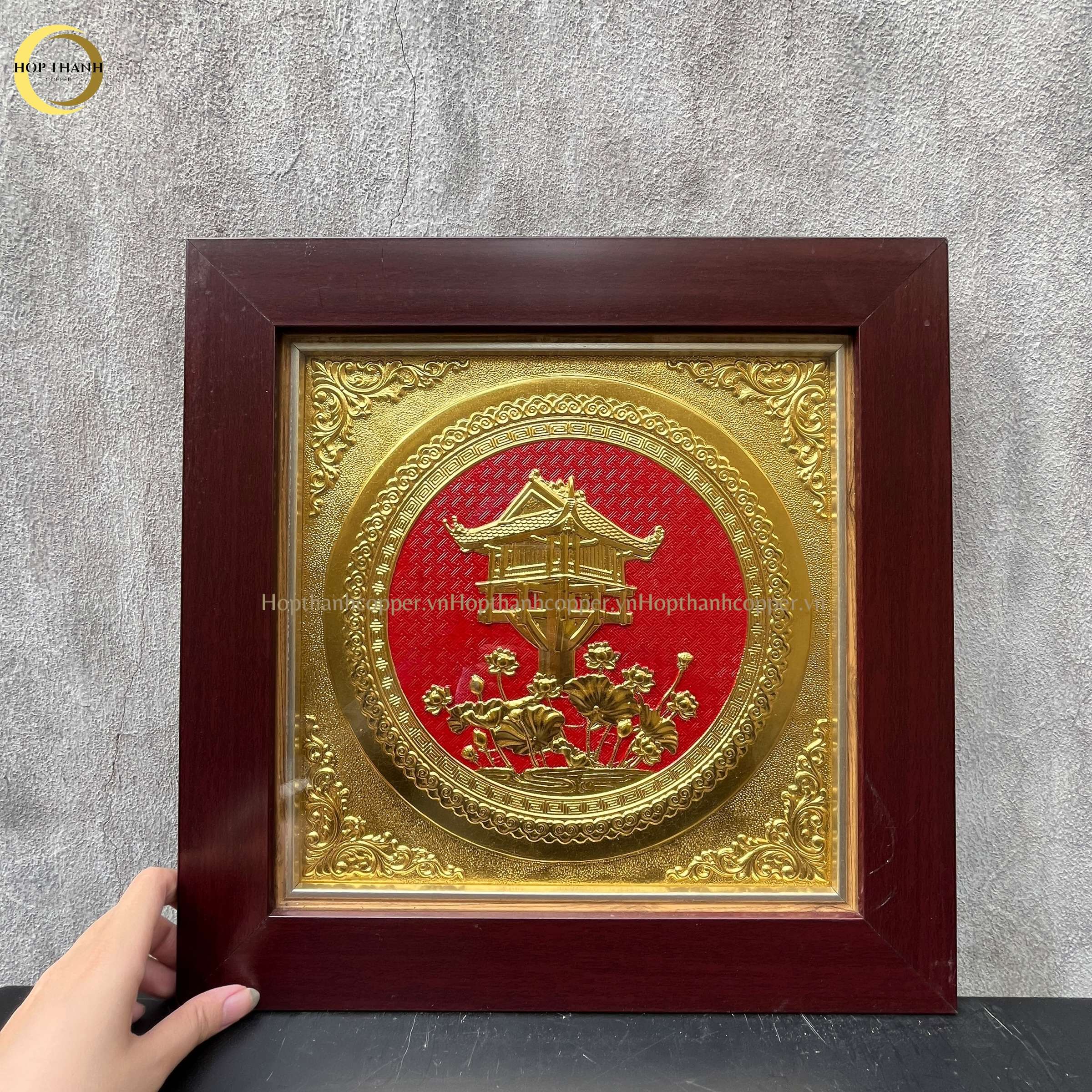 TRANH CHÙA MỘT CỘT BẰNG ĐỒNG DÁT VÀNG - KÍCH THƯỚC 40x40CM