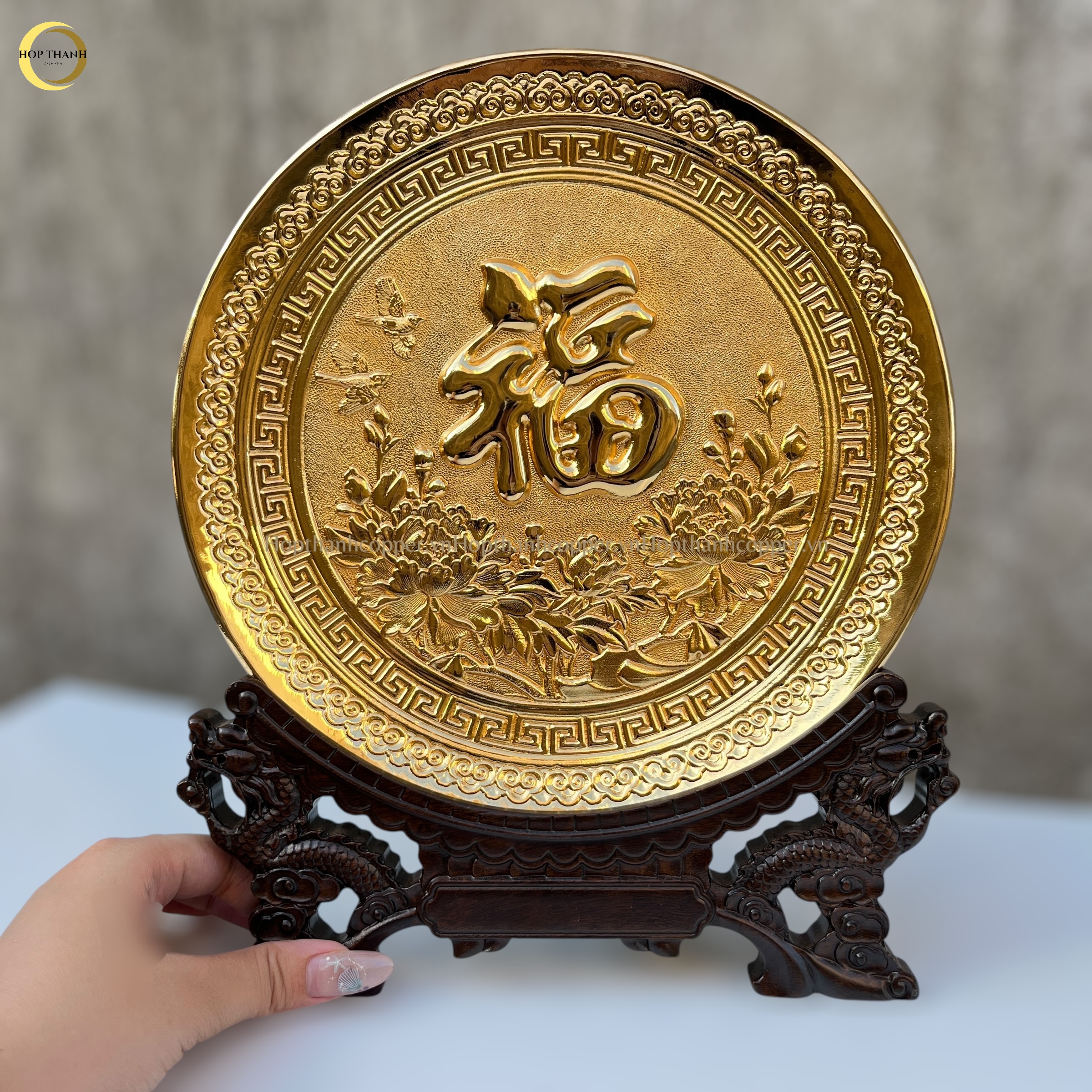 TRANH ĐĨA CHỮ PHÚC TIẾNG HÁN BẰNG ĐỒNG MẠ VÀNG 24K - TRANH QUÀ TẶNG ĐỂ BÀN (KÍCH THƯỚC 25CM)