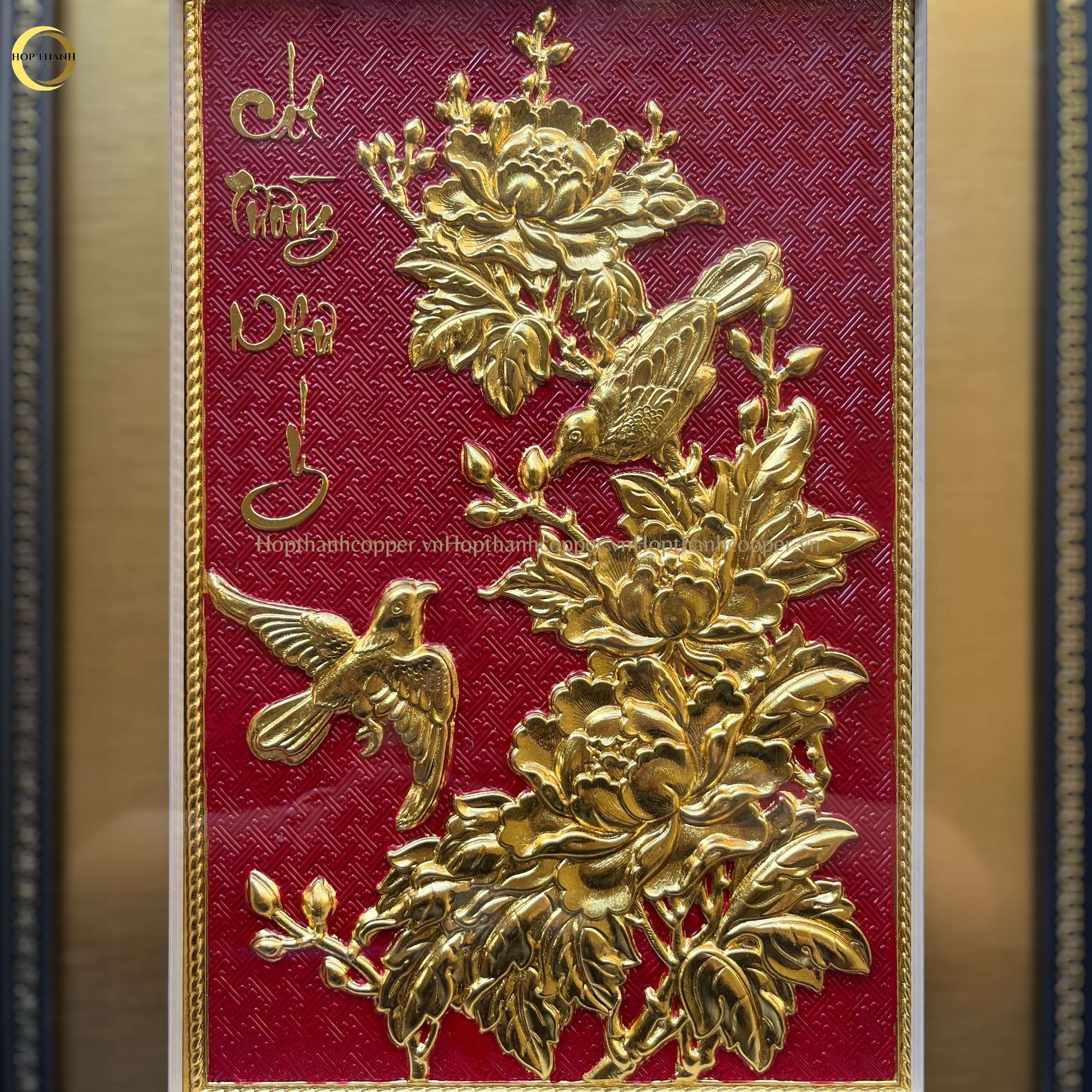 TRANH HOA CÁT TƯỜNG NHƯ Ý BẰNG ĐỒNG DÁT VÀNG - KÍCH THƯỚC 32X42CM