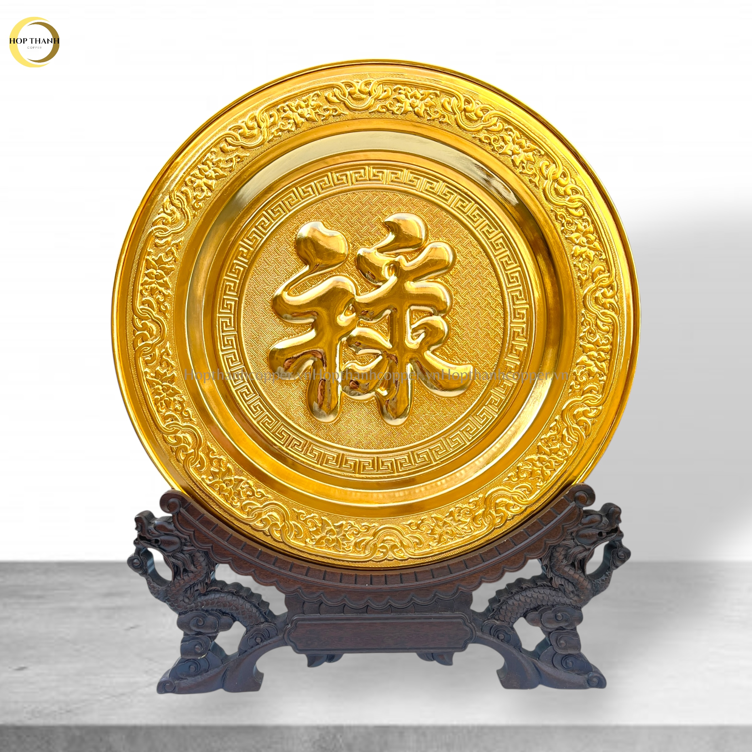 TRANH ĐĨA CHỮ LỘC TIẾNG HÁN BẰNG ĐỒNG MẠ VÀNG 24K - TRANH QUÀ TẶNG ĐỂ BÀN (KÍCH THƯỚC 35CM)