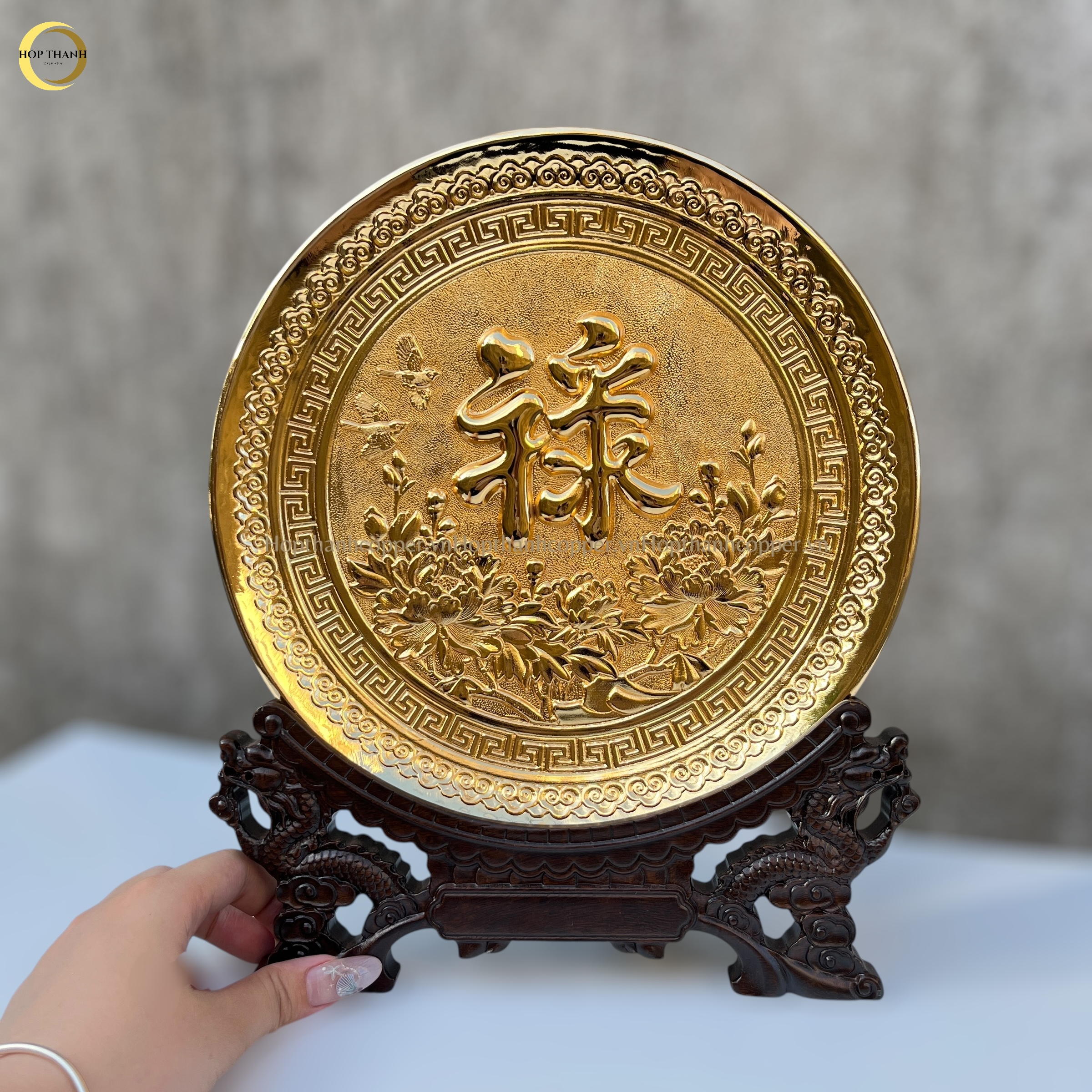 TRANH ĐĨA CHỮ LỘC TIẾNG HÁN BẰNG ĐỒNG MẠ VÀNG 24K - TRANH QUÀ TẶNG ĐỂ BÀN (KÍCH THƯỚC 25CM)