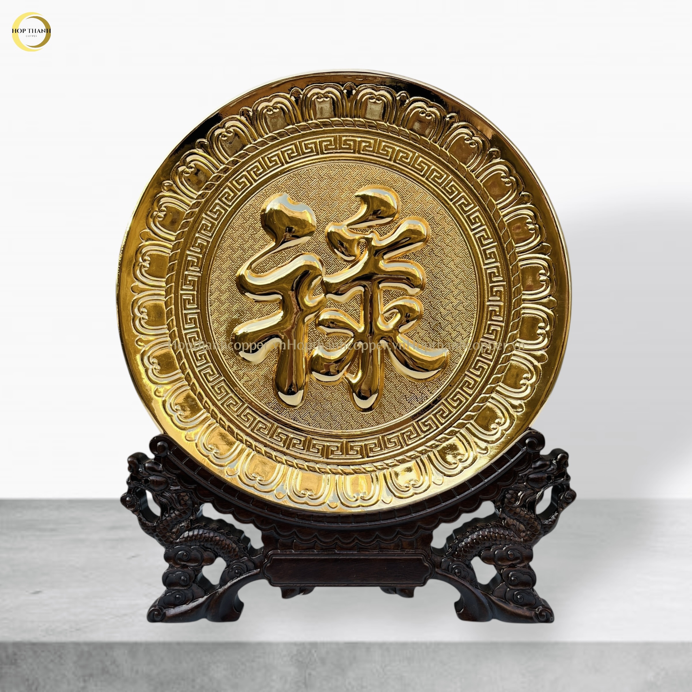 TRANH ĐĨA CHỮ LỘC TIẾNG HÁN BẰNG ĐỒNG MẠ VÀNG 24K - TRANH QUÀ TẶNG ĐỂ BÀN (KÍCH THƯỚC 25CM)