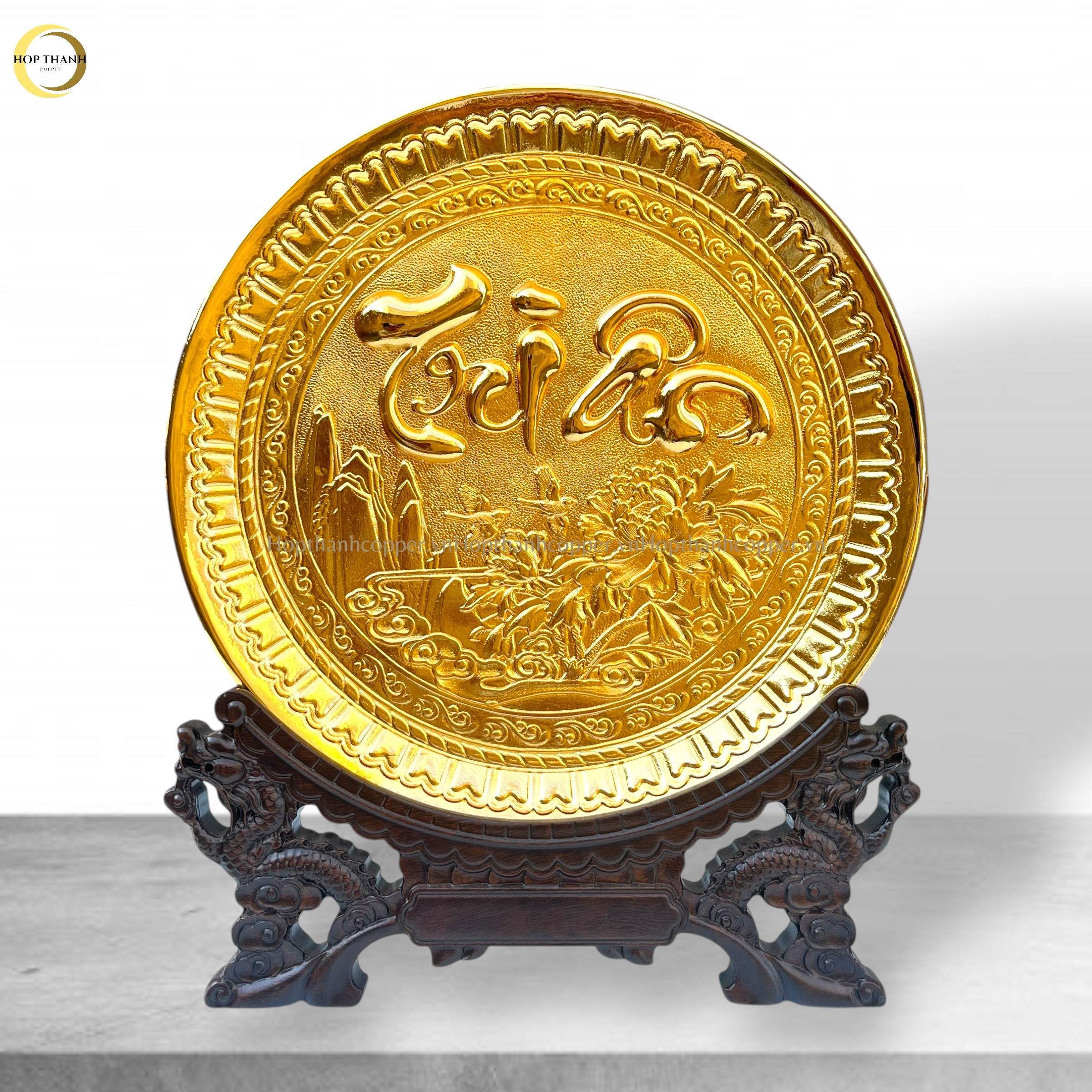 TRANH ĐĨA CHỮ TRI ÂN THƯ PHÁP BẰNG ĐỒNG MẠ VÀNG 24K - TRANH QUÀ TẶNG ĐỂ BÀN (KÍCH THƯỚC 19CM)