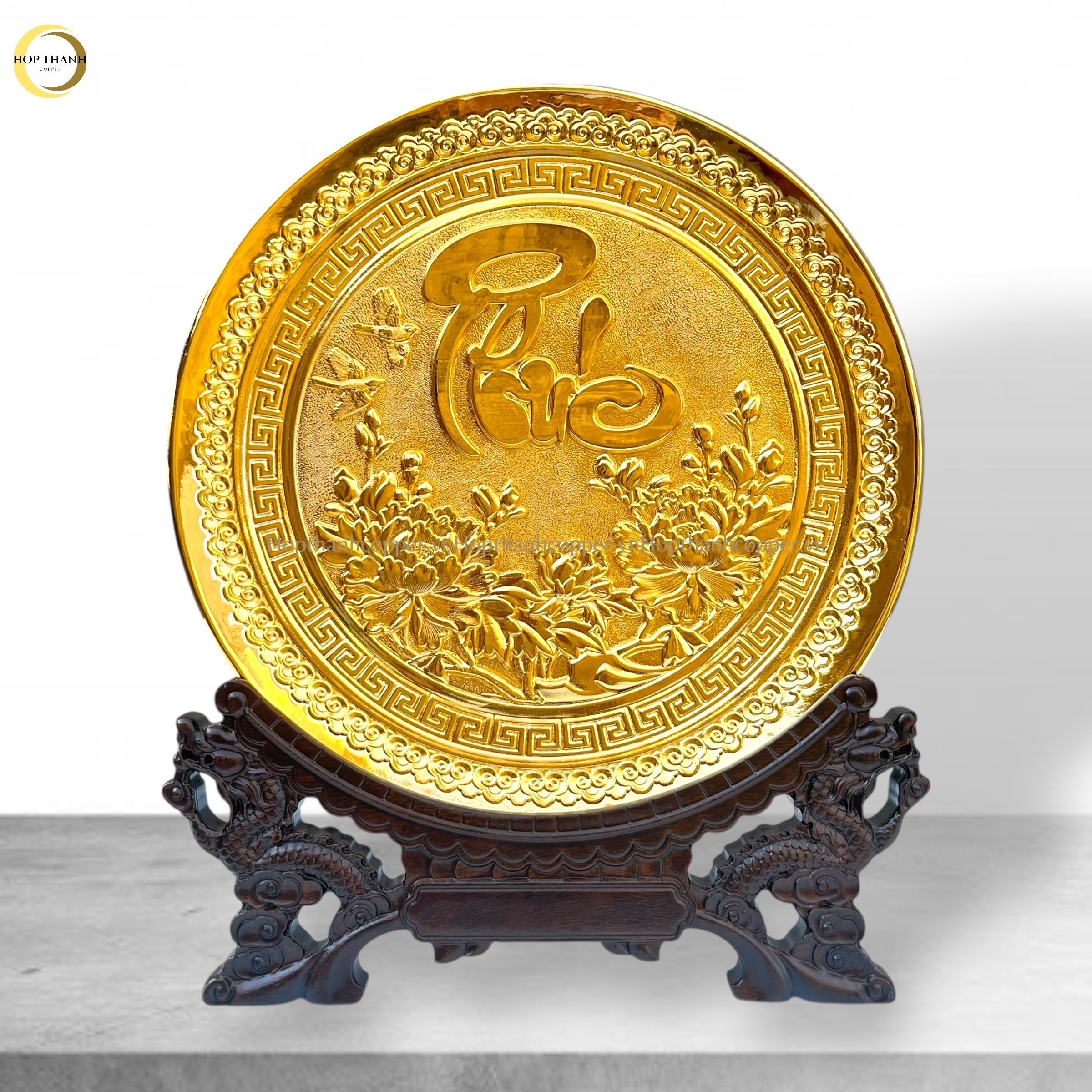 TRANH ĐĨA CHỮ PHÚC THƯ PHÁP BẰNG ĐỒNG MẠ VÀNG 24K - TRANH QUÀ TẶNG ĐỂ BÀN (KÍCH THƯỚC 25CM)