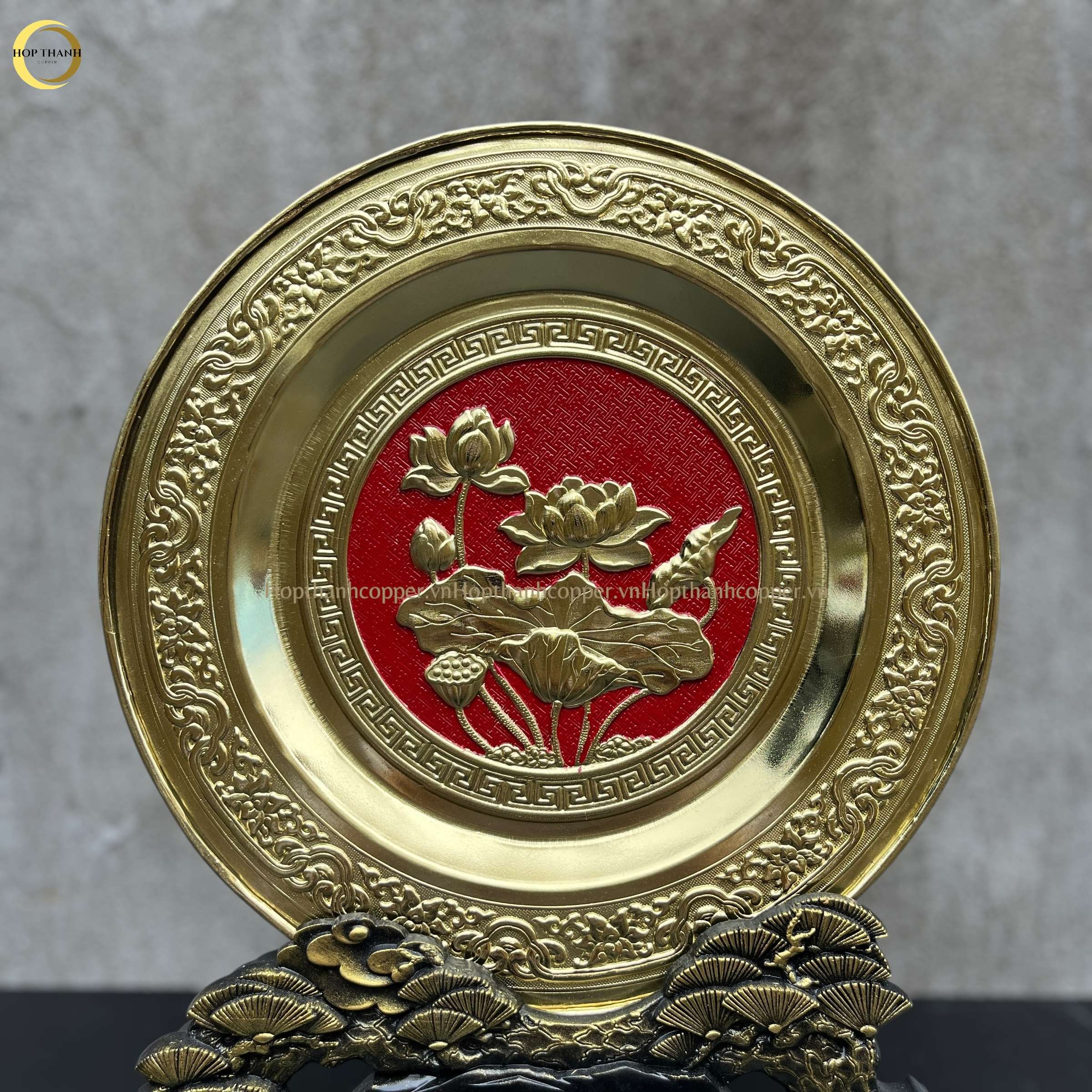 TRANH ĐĨA HOA SEN BẰNG ĐỒNG VÀNG  - TRANH QUÀ TẶNG ĐỂ BÀN (KÍCH THƯỚC 25CM)