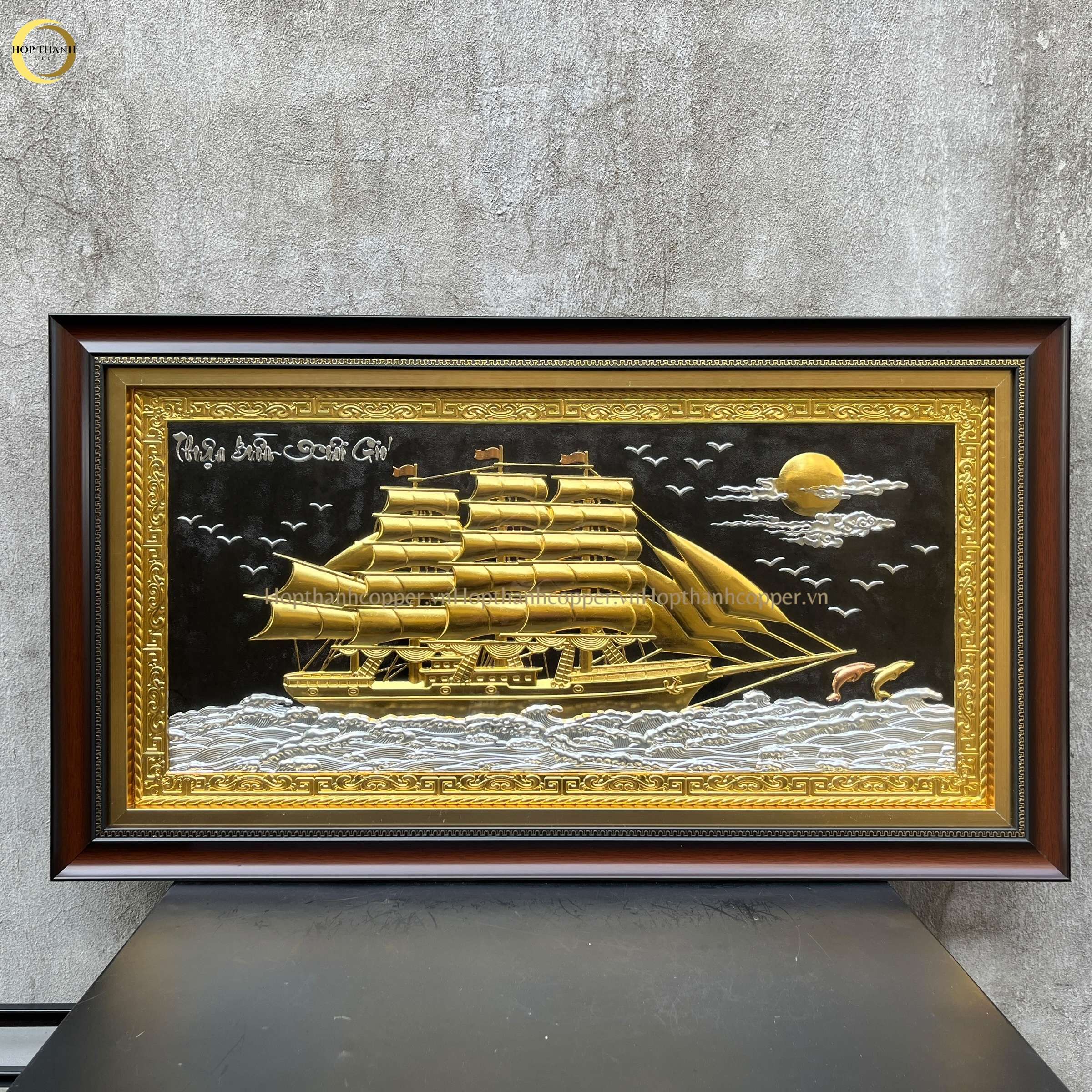 TRANH THUẬN BUỒM XUÔI GIÓ BẰNG ĐỒNG DÁT VÀNG ĐIỂM BẠC - KÍCH THƯỚC 70X40CM