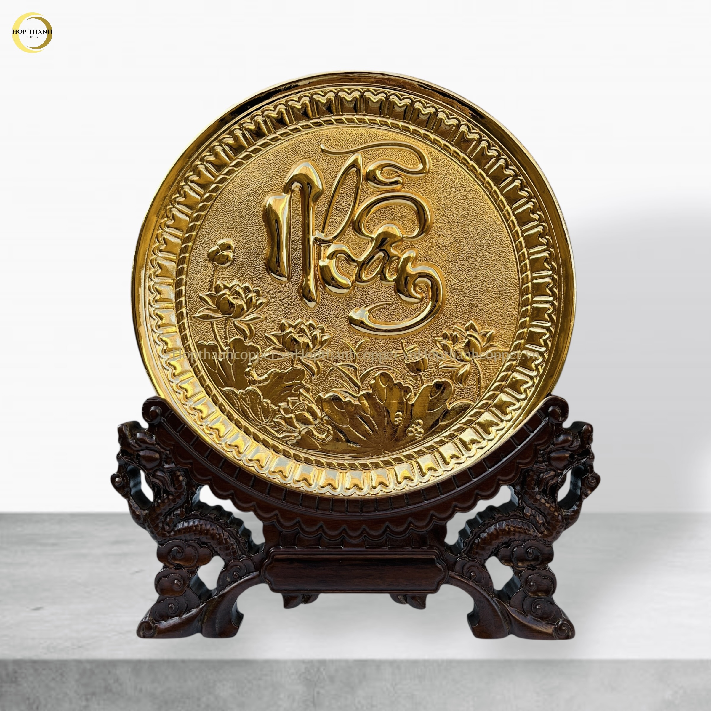 TRANH ĐĨA CHỮ NHẪN THƯ PHÁP BẰNG ĐỒNG MẠ VÀNG 24K - TRANH QUÀ TẶNG ĐỂ BÀN (KÍCH THƯỚC 19CM)