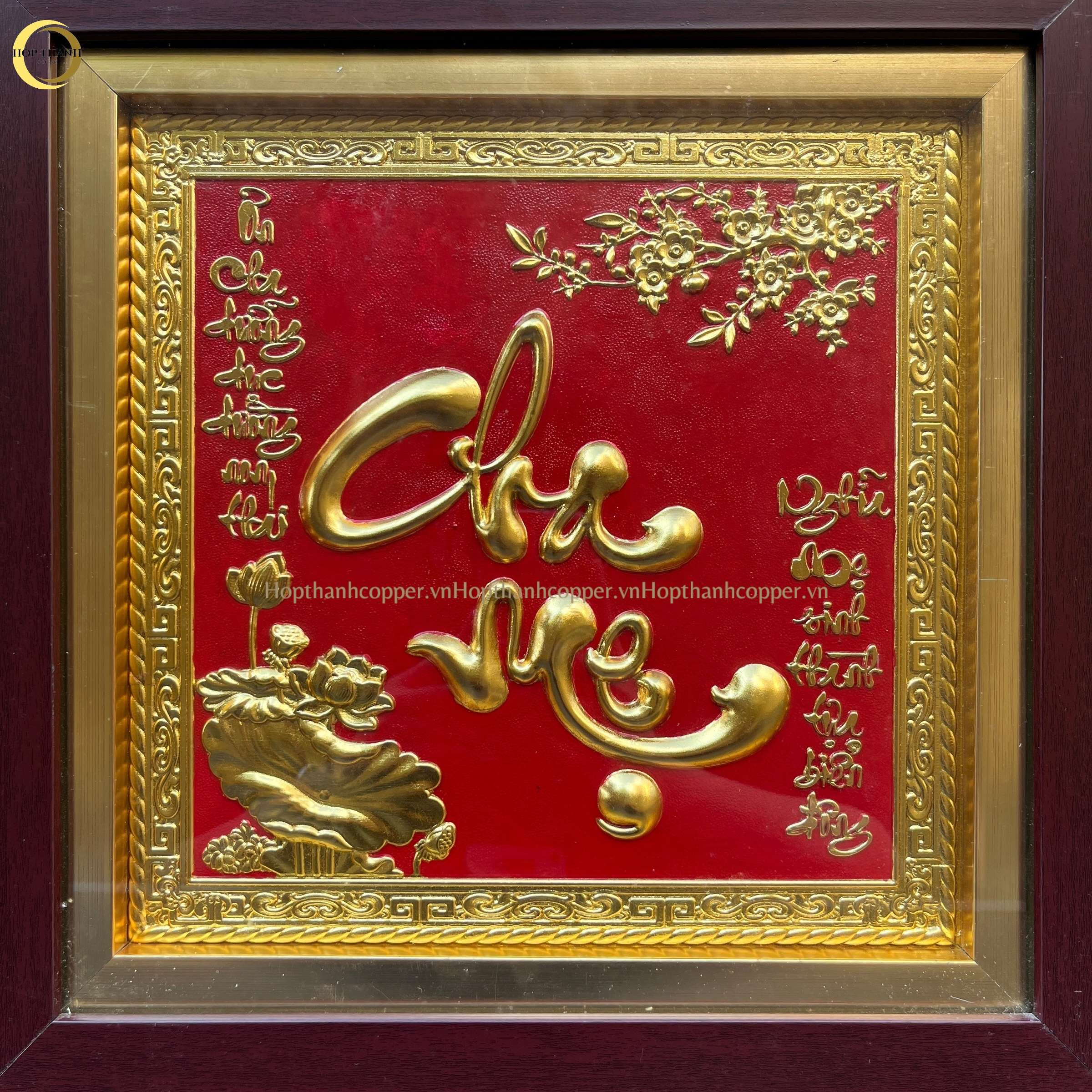 TRANH CHỮ CHA MẸ BẰNG ĐỒNG DÁT VÀNG -  KÍCH THƯỚC 36x36CM