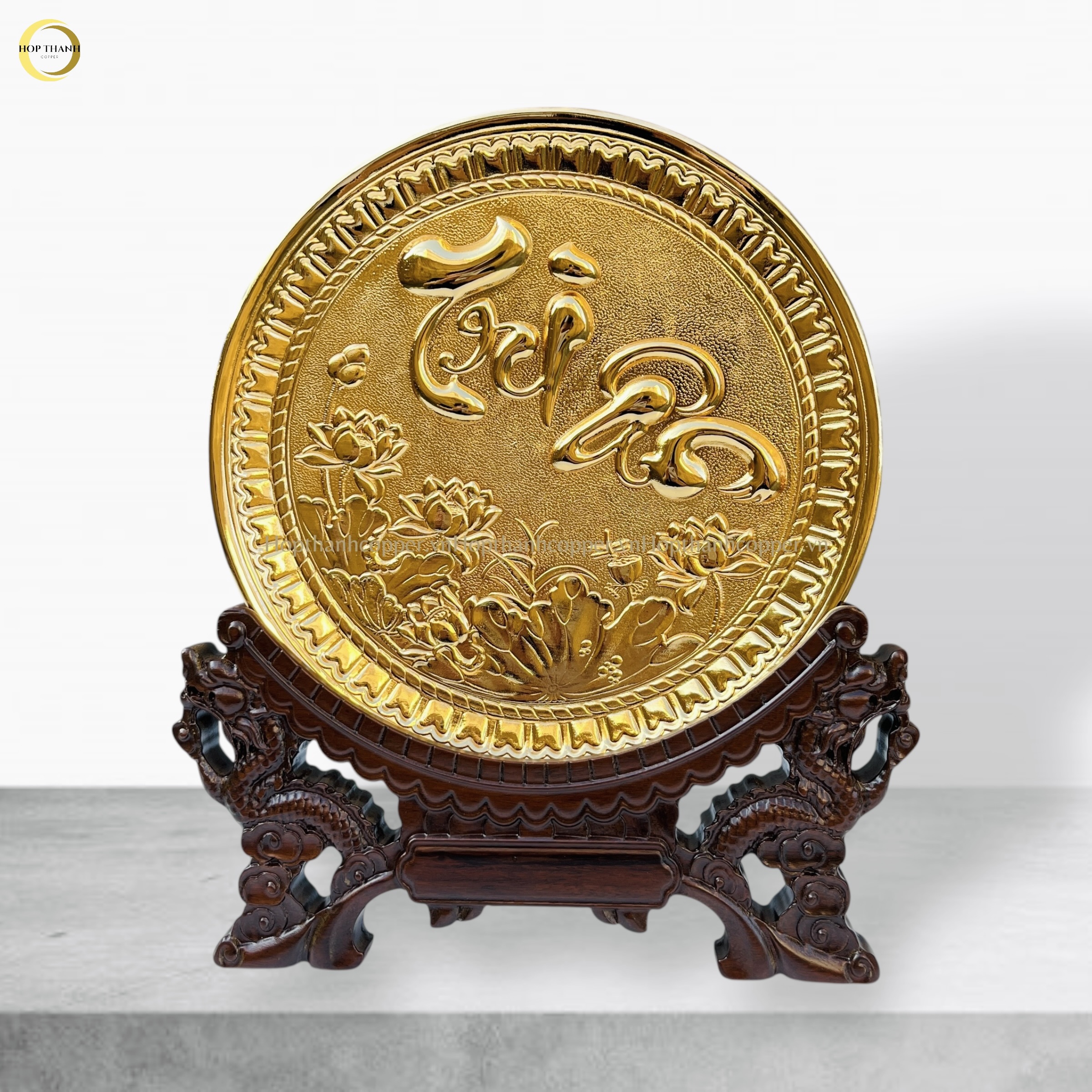 TRANH ĐĨA CHỮ TRI ÂN THƯ PHÁP BẰNG ĐỒNG MẠ VÀNG 24K - TRANH QUÀ TẶNG ĐỂ BÀN (KÍCH THƯỚC 19CM)