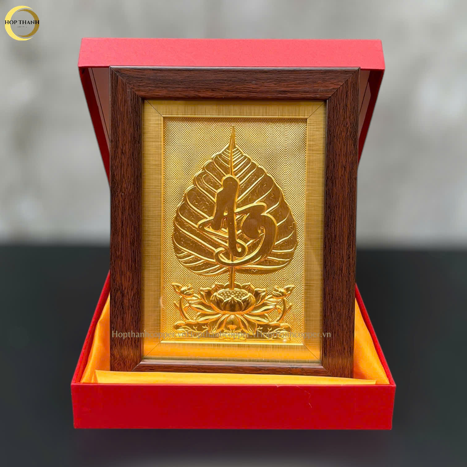 TRANH LÁ BỒ ĐỀ CHỮ AN BẰNG ĐỒNG MẠ VÀNG 24K - QUÀ TẶNG ĐỂ BÀN (KÍCH THƯỚC 15X20CM)