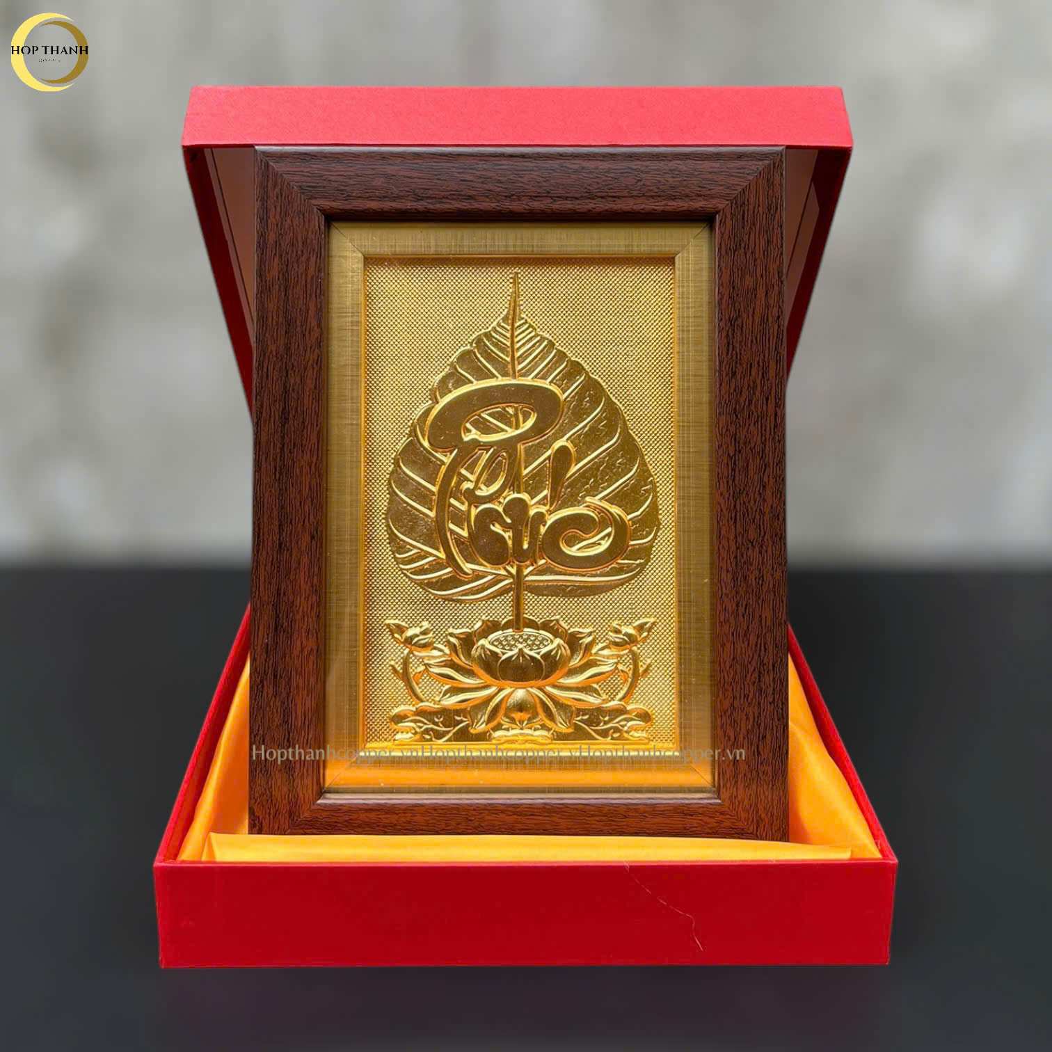 TRANH LÁ BỒ ĐỀ CHỮ PHÚC BẰNG ĐỒNG MẠ VÀNG 24K - QUÀ TẶNG ĐỂ BÀN (KÍCH THƯỚC 15X20CM)