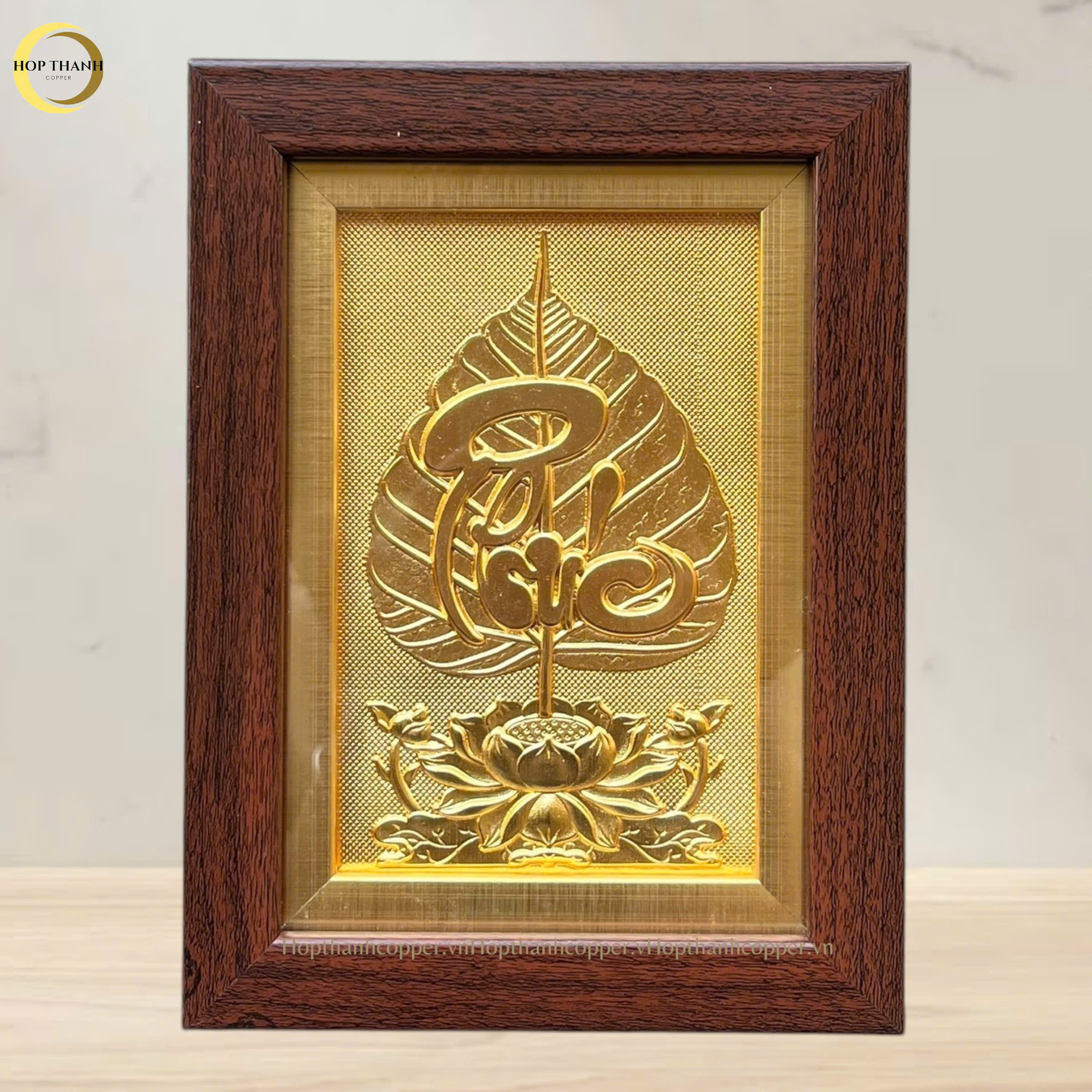 TRANH LÁ BỒ ĐỀ CHỮ PHÚC BẰNG ĐỒNG MẠ VÀNG 24K - QUÀ TẶNG ĐỂ BÀN (KÍCH THƯỚC 15X20CM)