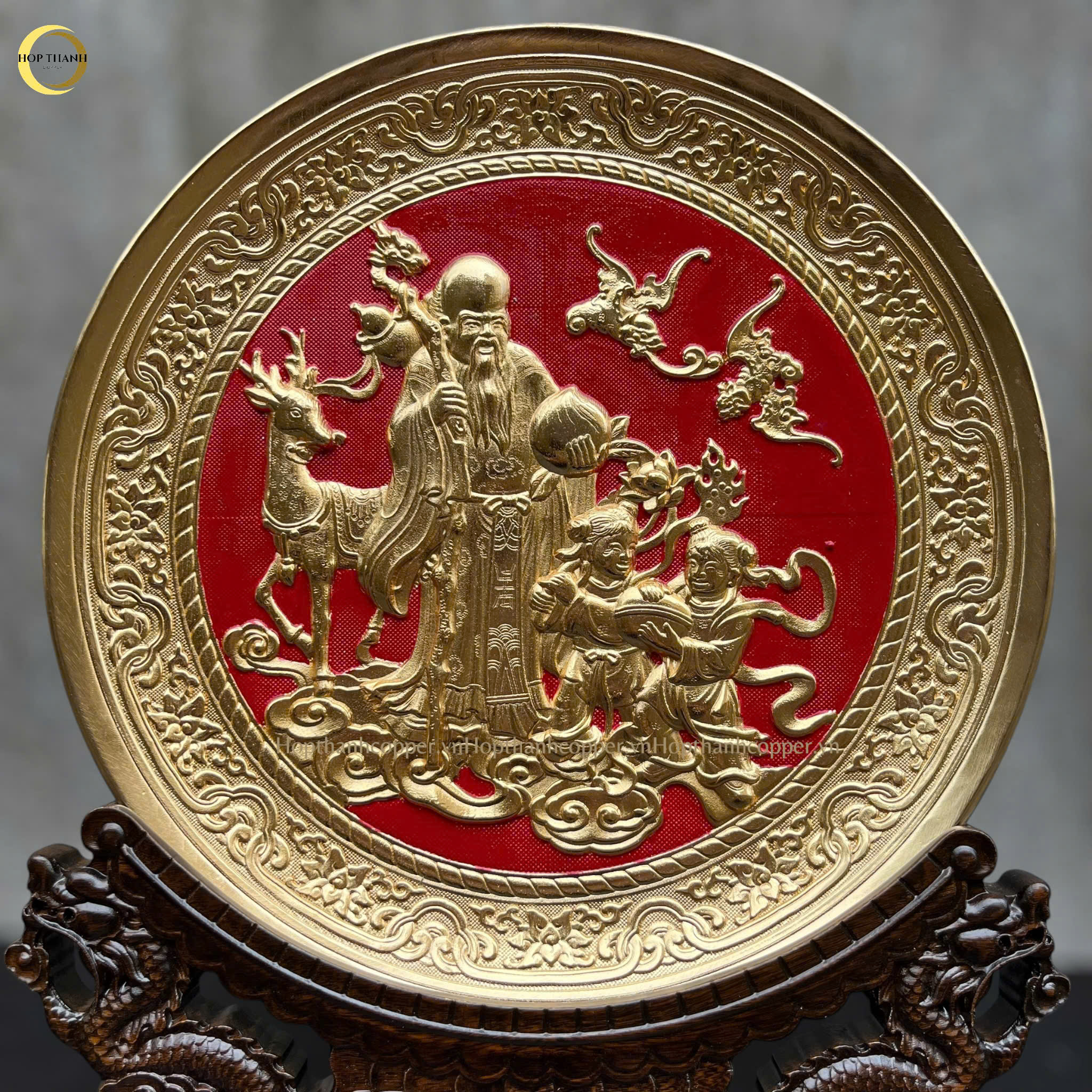 TRANH ĐĨA MỪNG THỌ CỤ ÔNG BẰNG ĐỒNG MẠ VÀNG 24K- TRANH QUÀ TẶNG ĐỂ BÀN (KÍCH THƯỚC 25CM)