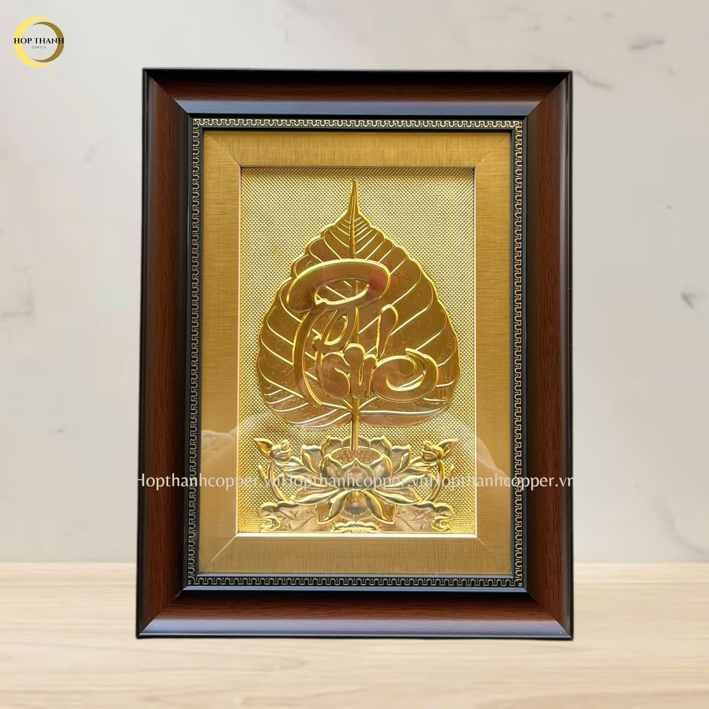 TRANH LÁ BỒ ĐỀ CHỮ PHÚC BẰNG ĐỒNG DÁT VÀNG 24K - KÍCH THƯỚC 32X42CM