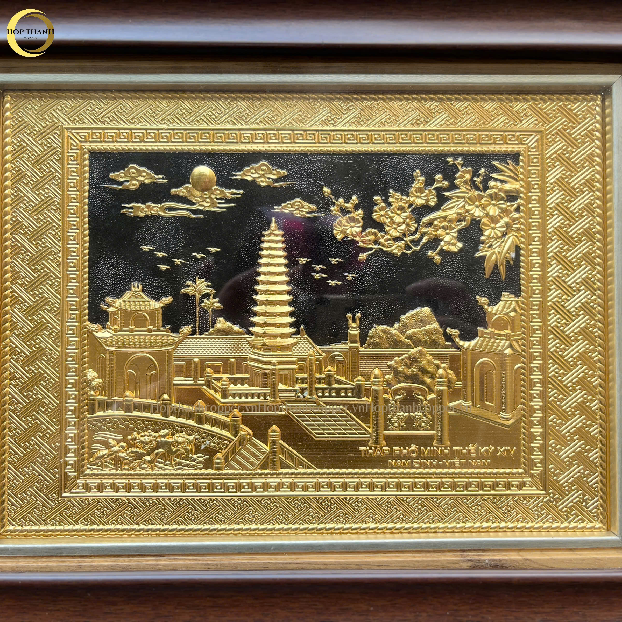TRANH THÁP PHỔ MINH BẰNG ĐỒNG DÁT VÀNG  - KÍCH THƯỚC 34X28cm)