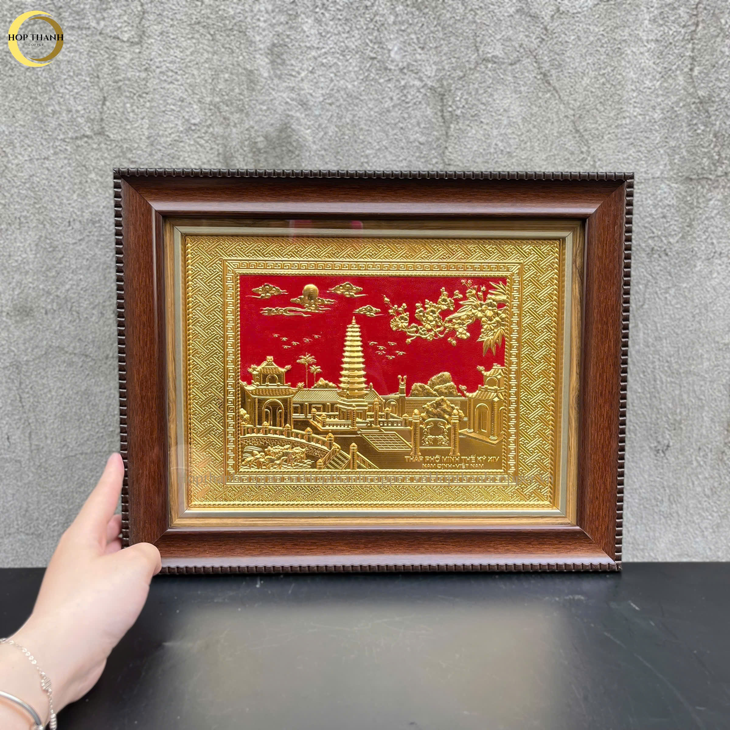 TRANH THÁP PHỔ MINH BẰNG ĐỒNG DÁT VÀNG - KÍCH THƯỚC 34X28cm)