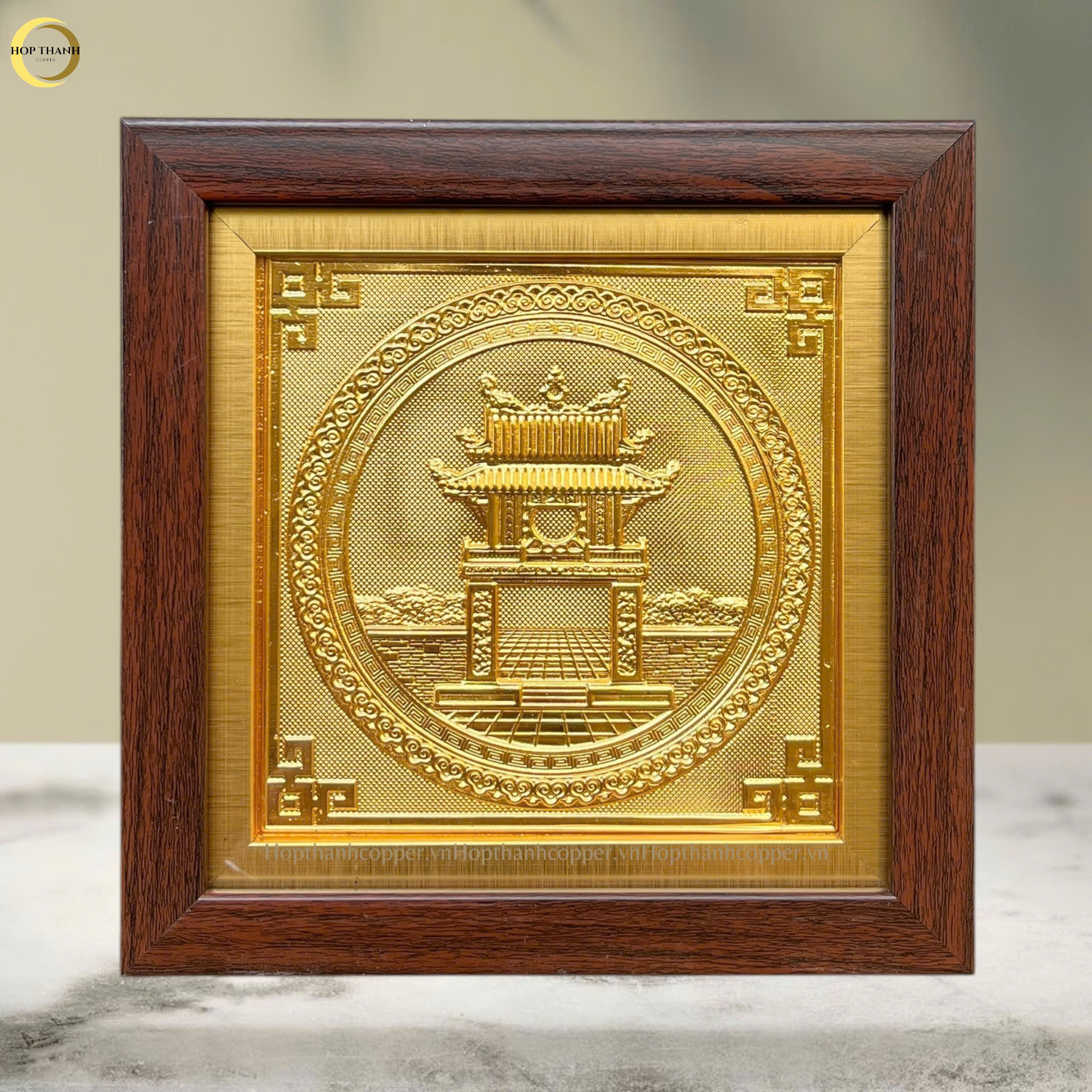TRANH KHUÊ VĂN CÁC BẰNG ĐỒNG MẠ VÀNG 24K - TRANH QUÀ TẶNG ĐỂ BÀN (KÍCH THƯỚC 20X20CM)