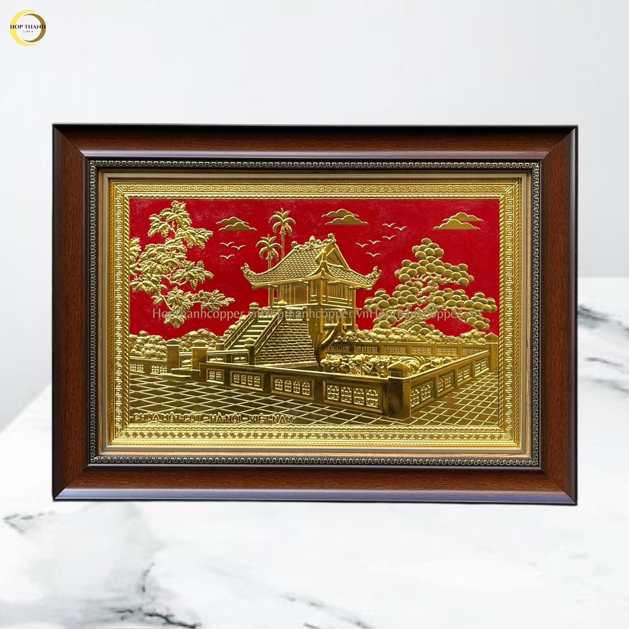 TRANH CHÙA MỘT CỘT BẰNG ĐỒNG DÁT VÀNG - KÍCH THƯỚC 54x38CM