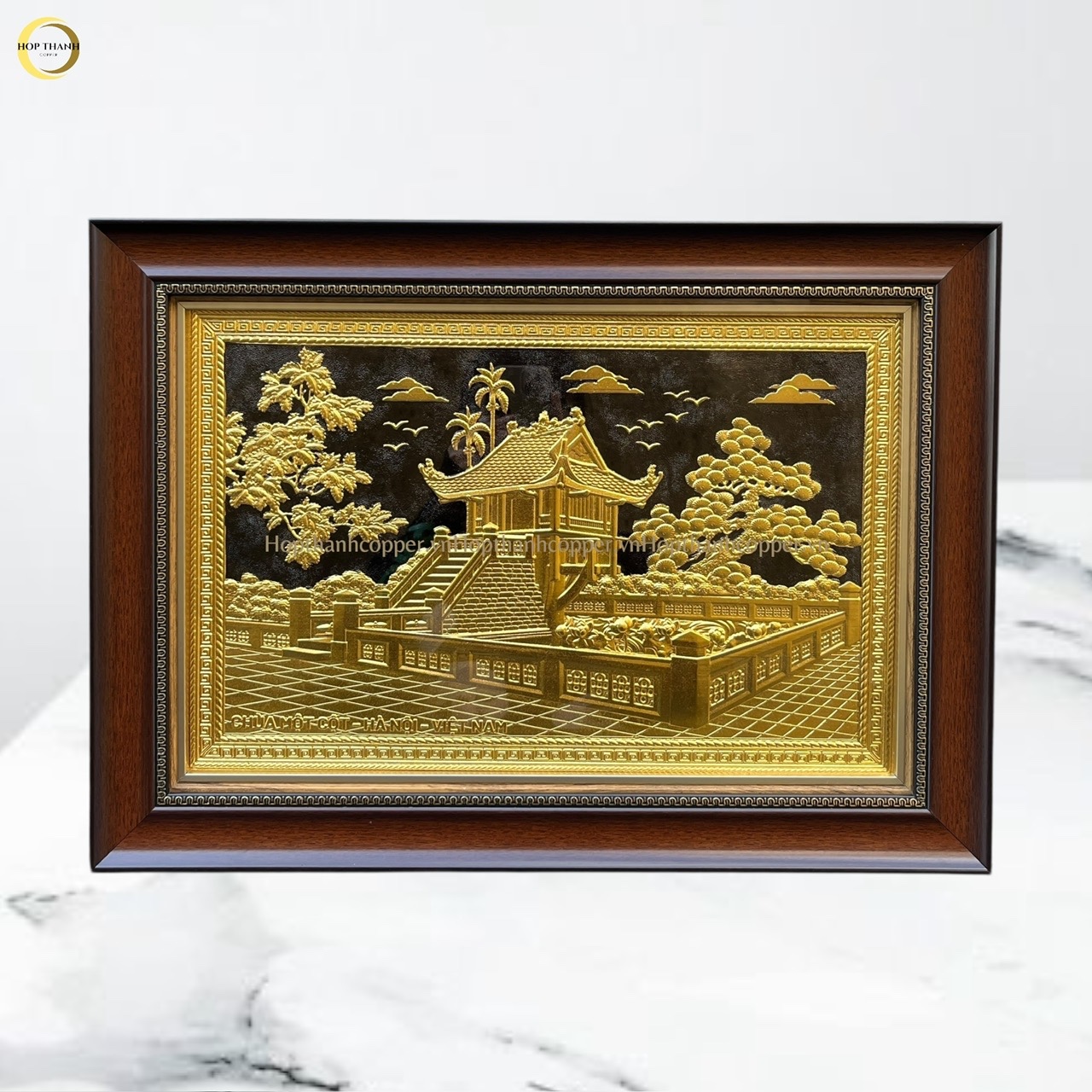 TRANH CHÙA MỘT CỘT BẰNG ĐỒNG DÁT VÀNG - KÍCH THƯỚC 54x38CM