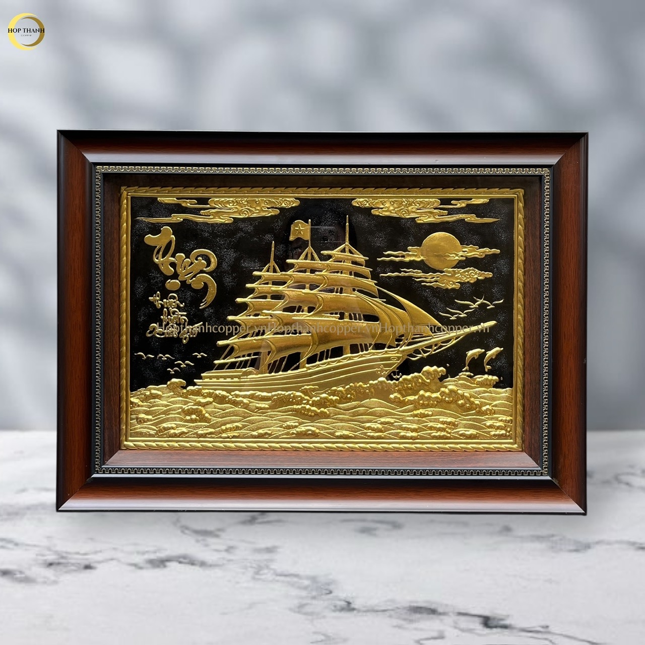 TRANH THUẬN BUỒM XUÔI GIÓ BẰNG ĐỒNG DÁT VÀNG  - KÍCH THƯỚC 38X54CM