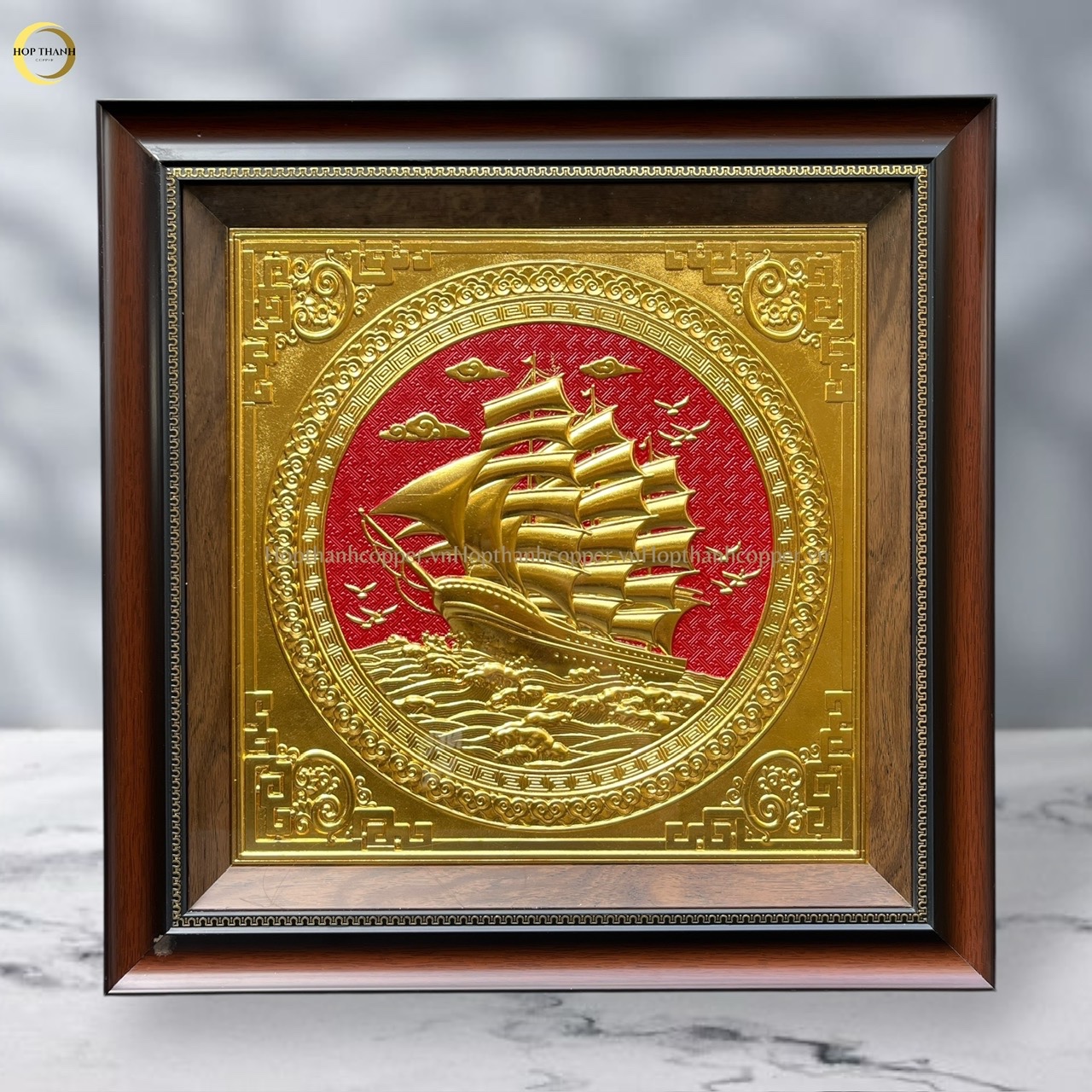 TRANH THUẬN BUỒM XUÔI GIÓ BẰNG ĐỒNG DÁT VÀNG  - KÍCH THƯỚC 52X52CM