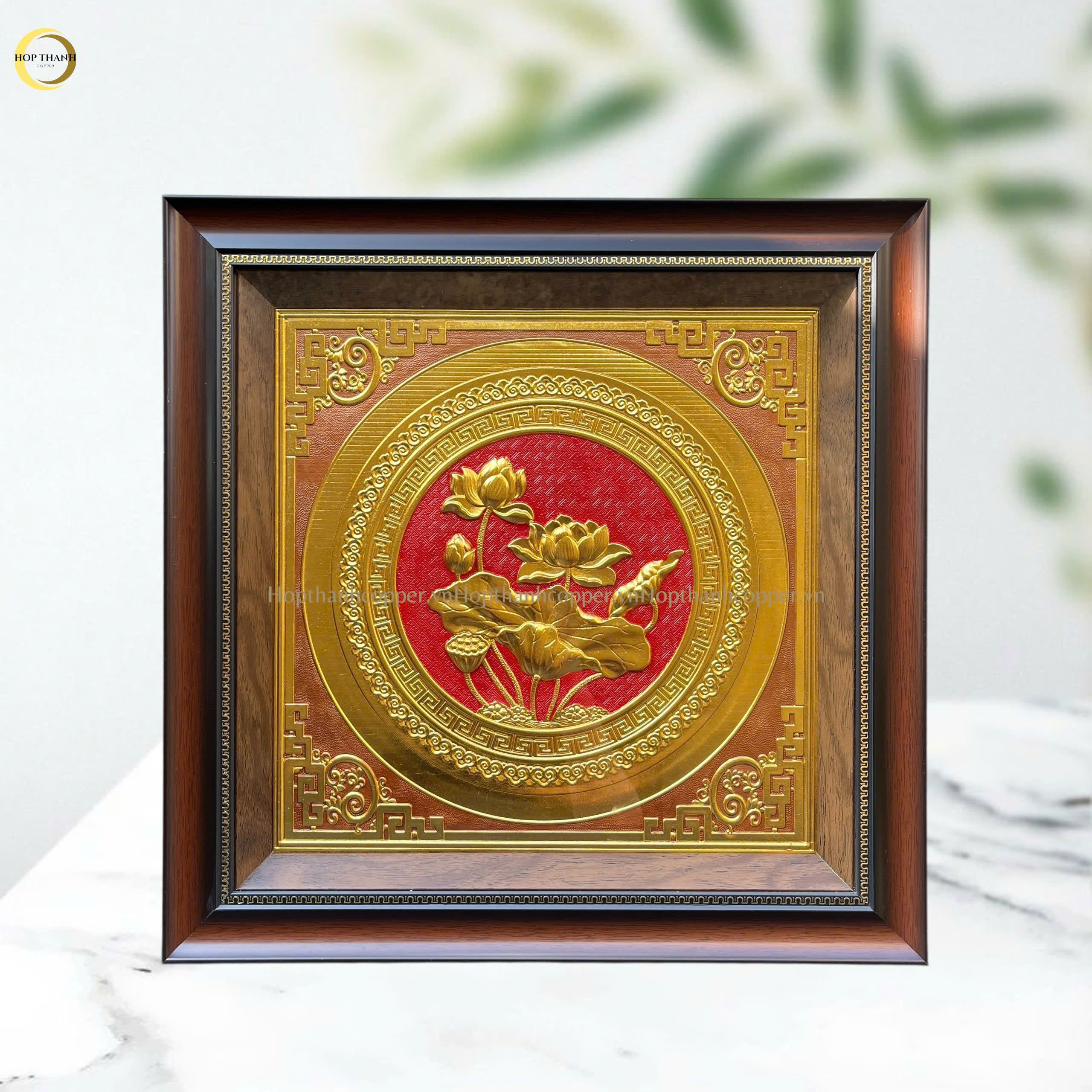 TRANH HOA SEN BẰNG ĐỒNG DÁT VÀNG - KÍCH THƯỚC 52X52CM