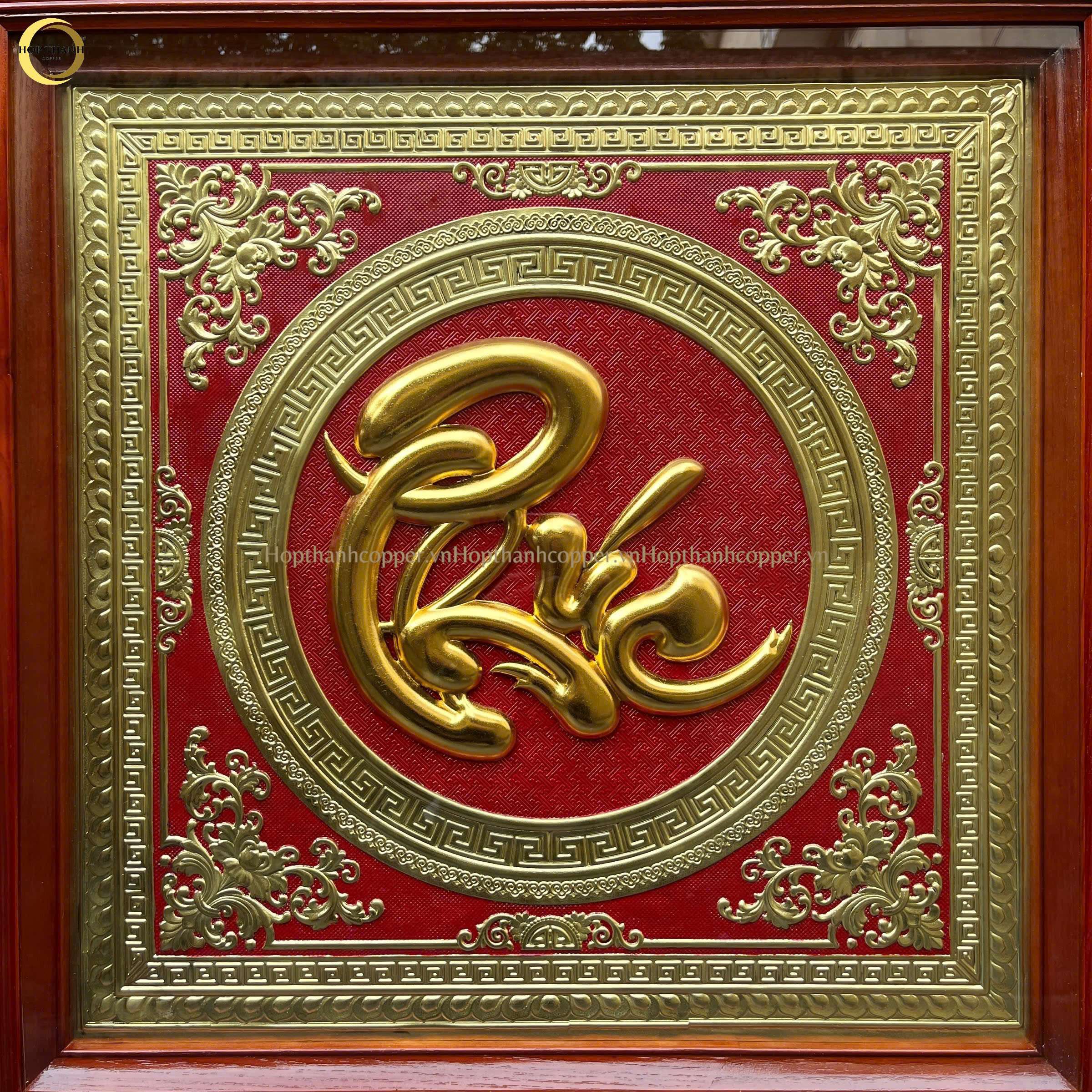 TRANH CHỮ PHÚC BẰNG ĐỒNG DÁT VÀNG NỀN ĐỒNG VÀNG - KÍCH THƯỚC 70X70CM