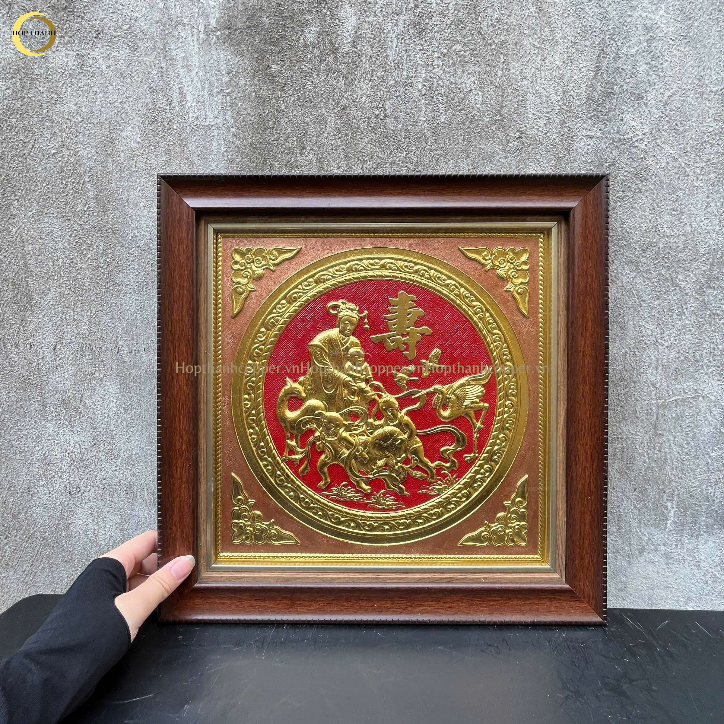 TRANH MỪNG THỌ CỤ BÀ BẰNG ĐỒNG DÁT VÀNG - KÍCH THƯỚC 40X40CM