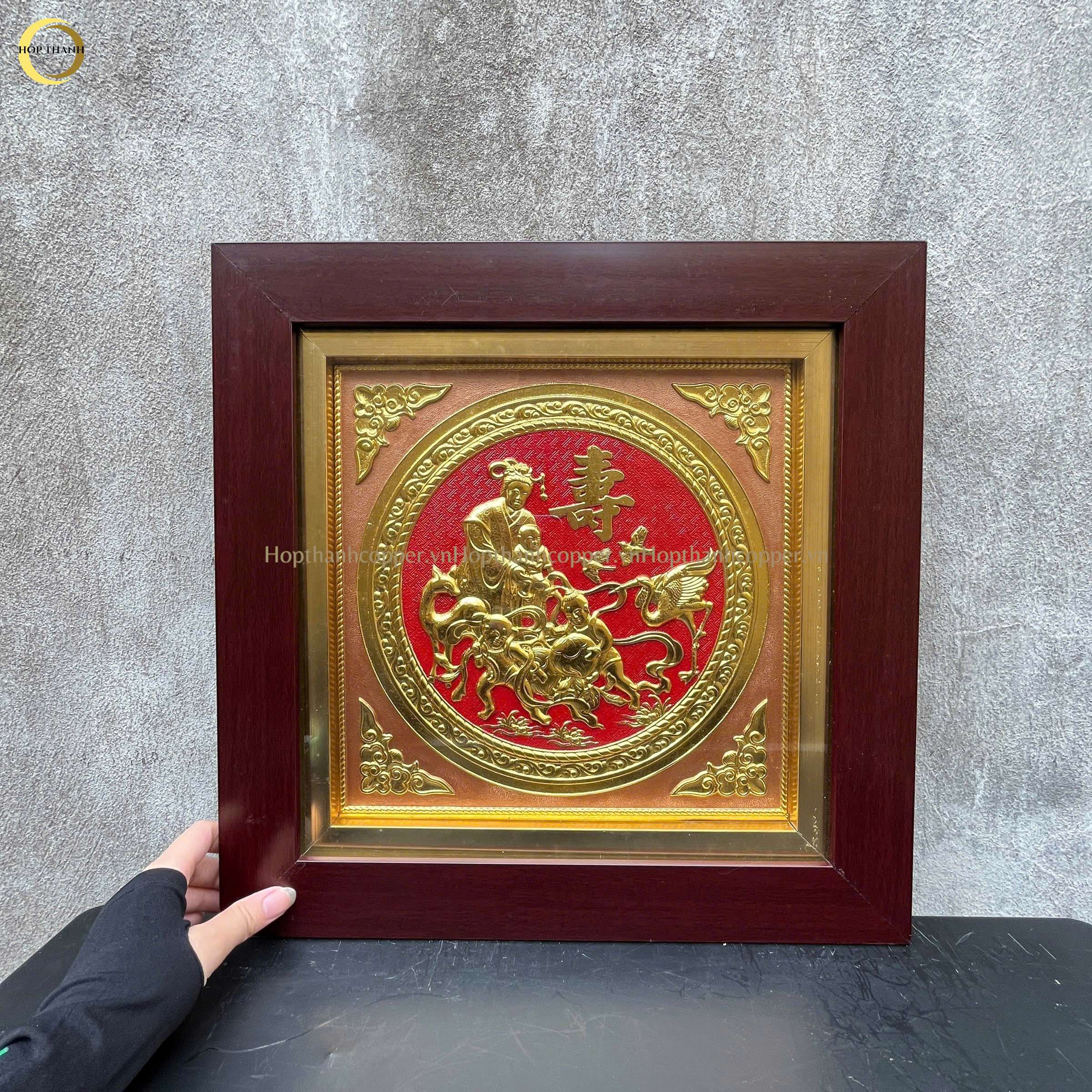 TRANH MỪNG THỌ CỤ BÀ BẰNG ĐỒNG DÁT VÀNG - KÍCH THƯỚC 41X41CM