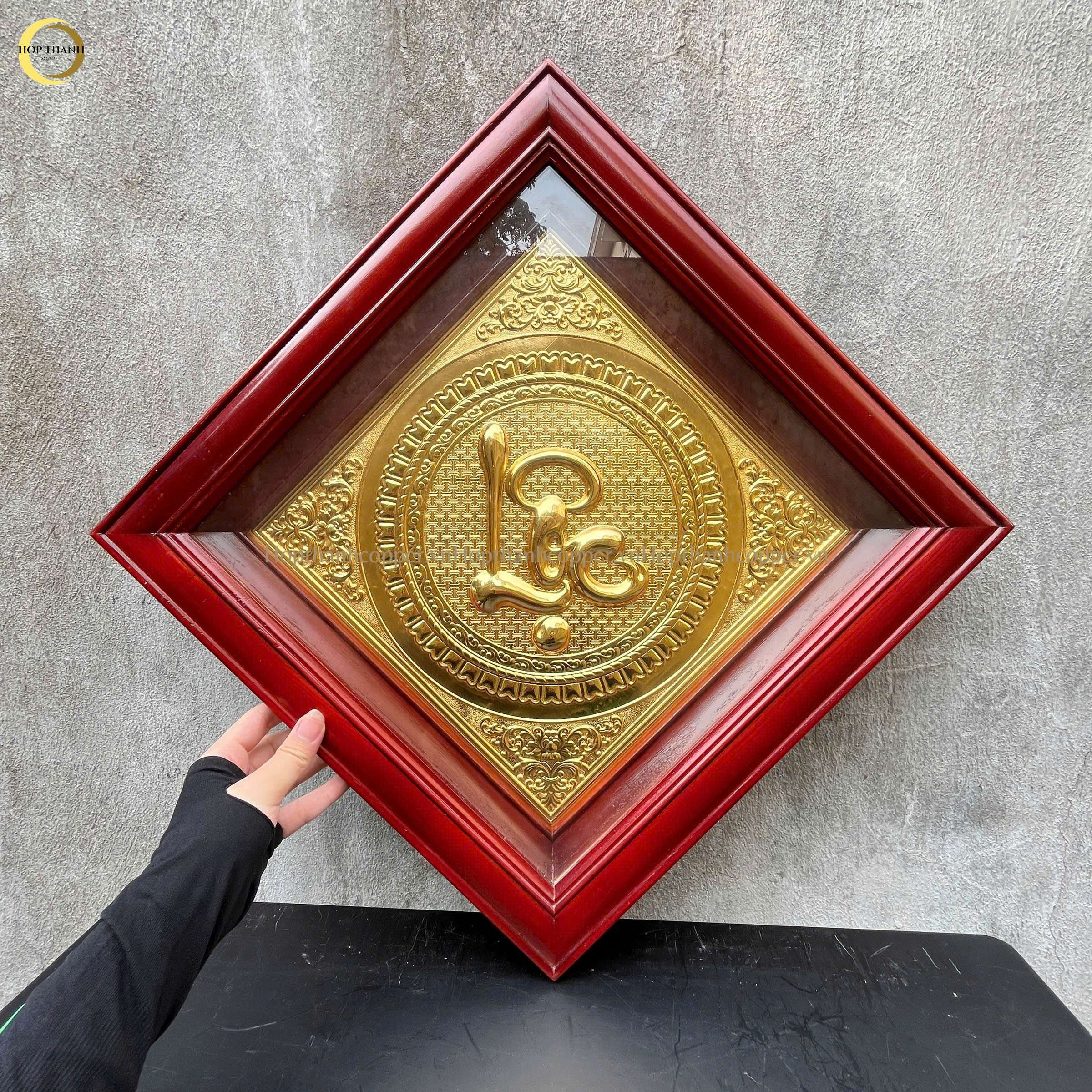 TRANH CHỮ LỘC THƯ PHÁP BẰNG ĐỒNG MẠ VÀNG 24K  - KÍCH THƯỚC 40X40CM